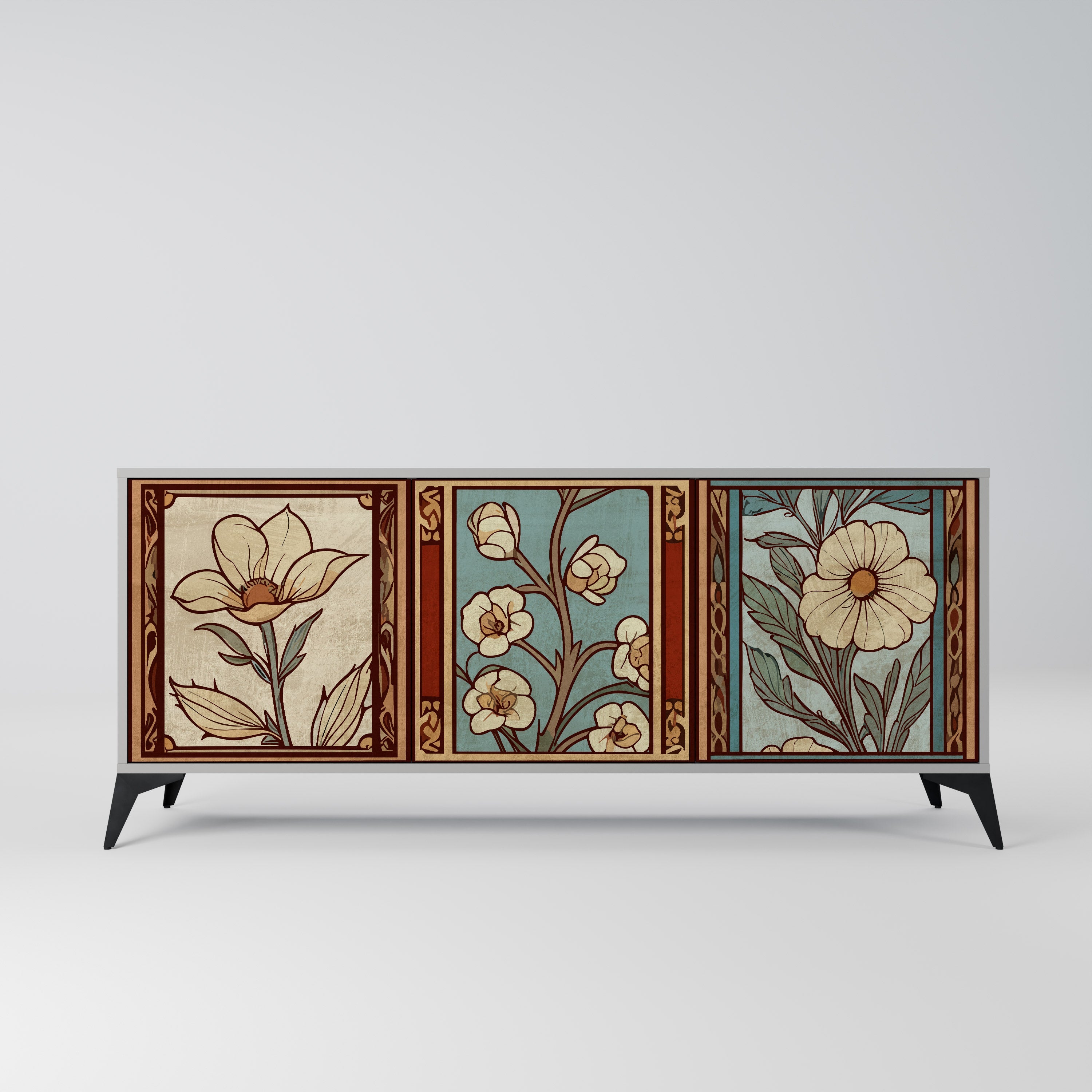 Buffet 3 portes TIMELESS FLORA finition grise