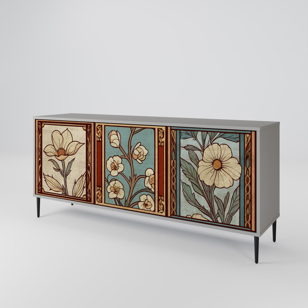Buffet 3 portes TIMELESS FLORA finition grise