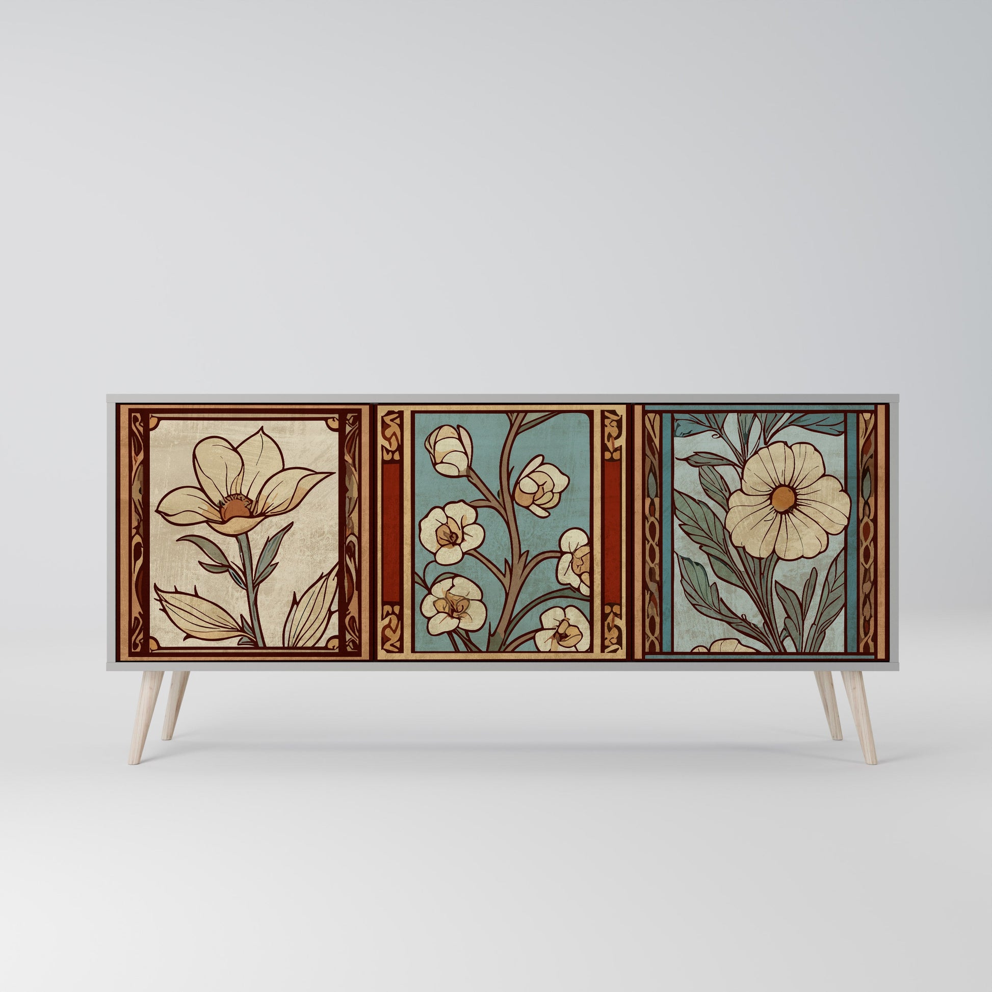 TIMELESS FLORA 3-Door Sideboard in Grey Finish