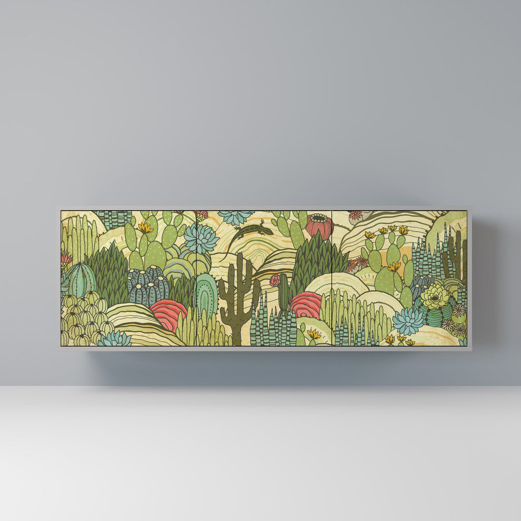 Buffet 3 portes SUCCULENTS KALEIDOSCOPE en finition grise