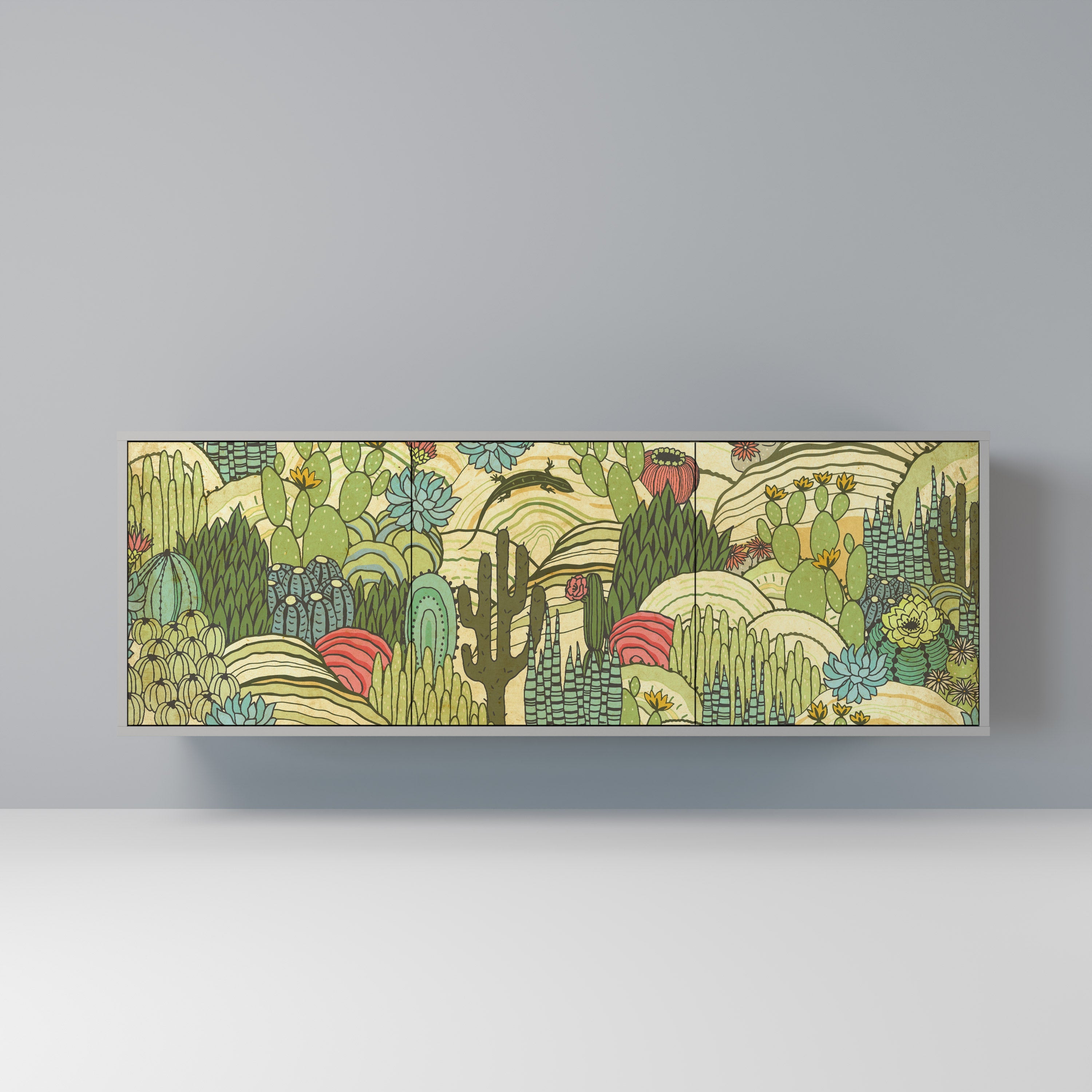 Buffet 3 portes SUCCULENTS KALEIDOSCOPE en finition grise