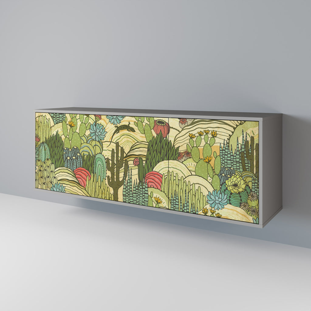 Buffet 3 portes SUCCULENTS KALEIDOSCOPE en finition grise