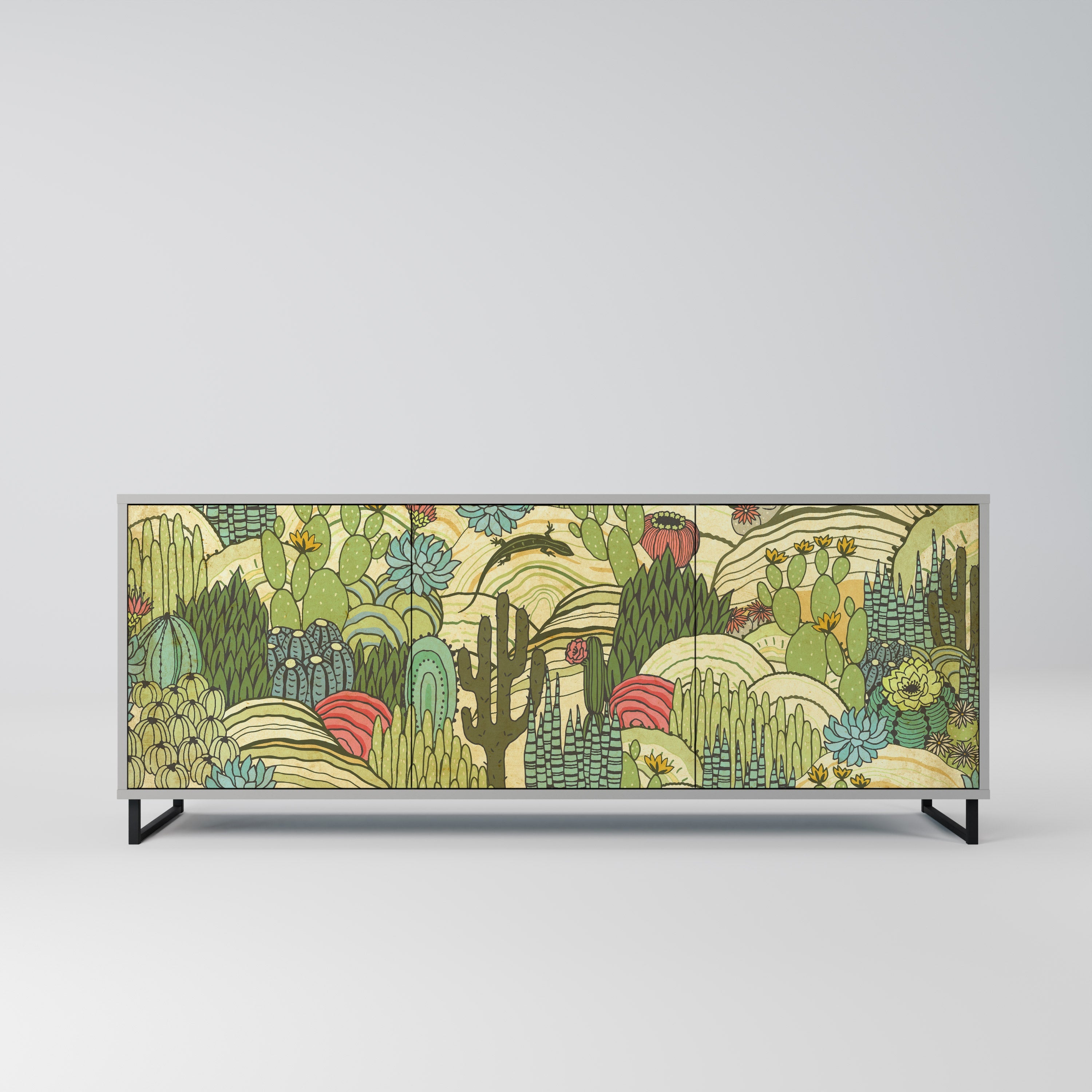 Buffet 3 portes SUCCULENTS KALEIDOSCOPE en finition grise