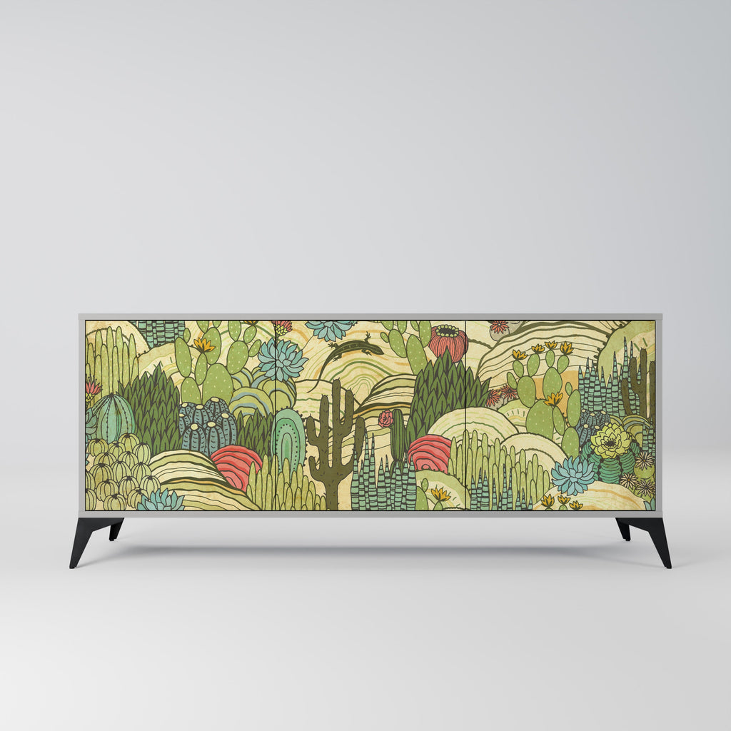 Buffet 3 portes SUCCULENTS KALEIDOSCOPE en finition grise