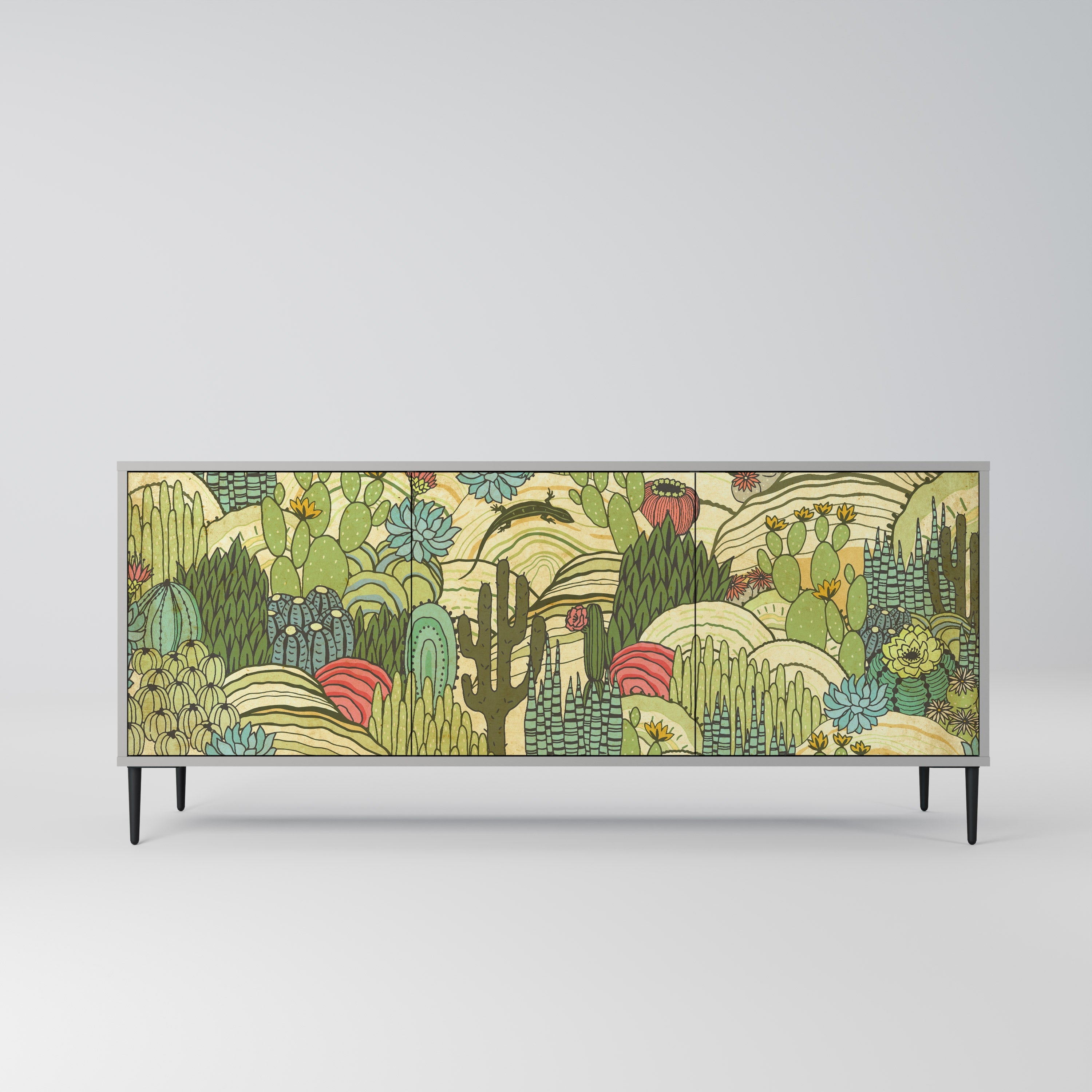 Buffet 3 portes SUCCULENTS KALEIDOSCOPE en finition grise