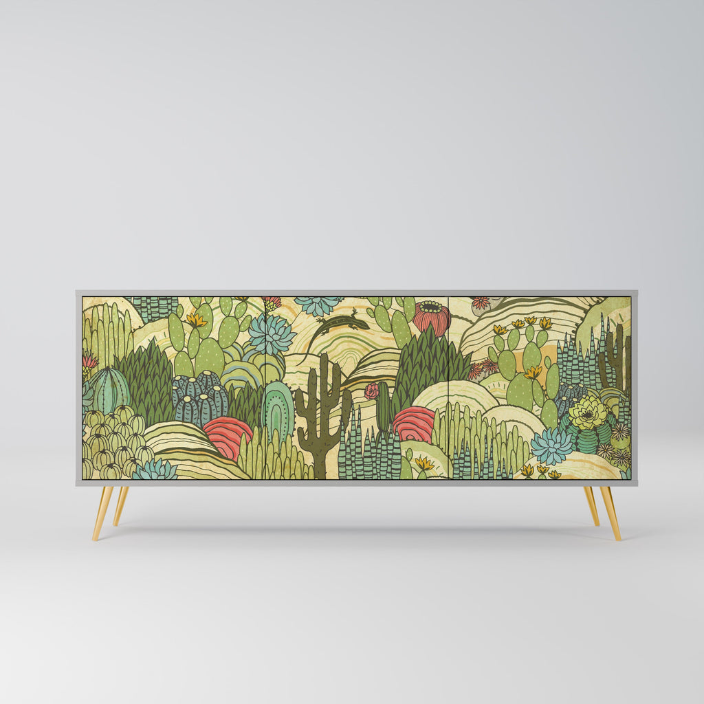 Buffet 3 portes SUCCULENTS KALEIDOSCOPE en finition grise