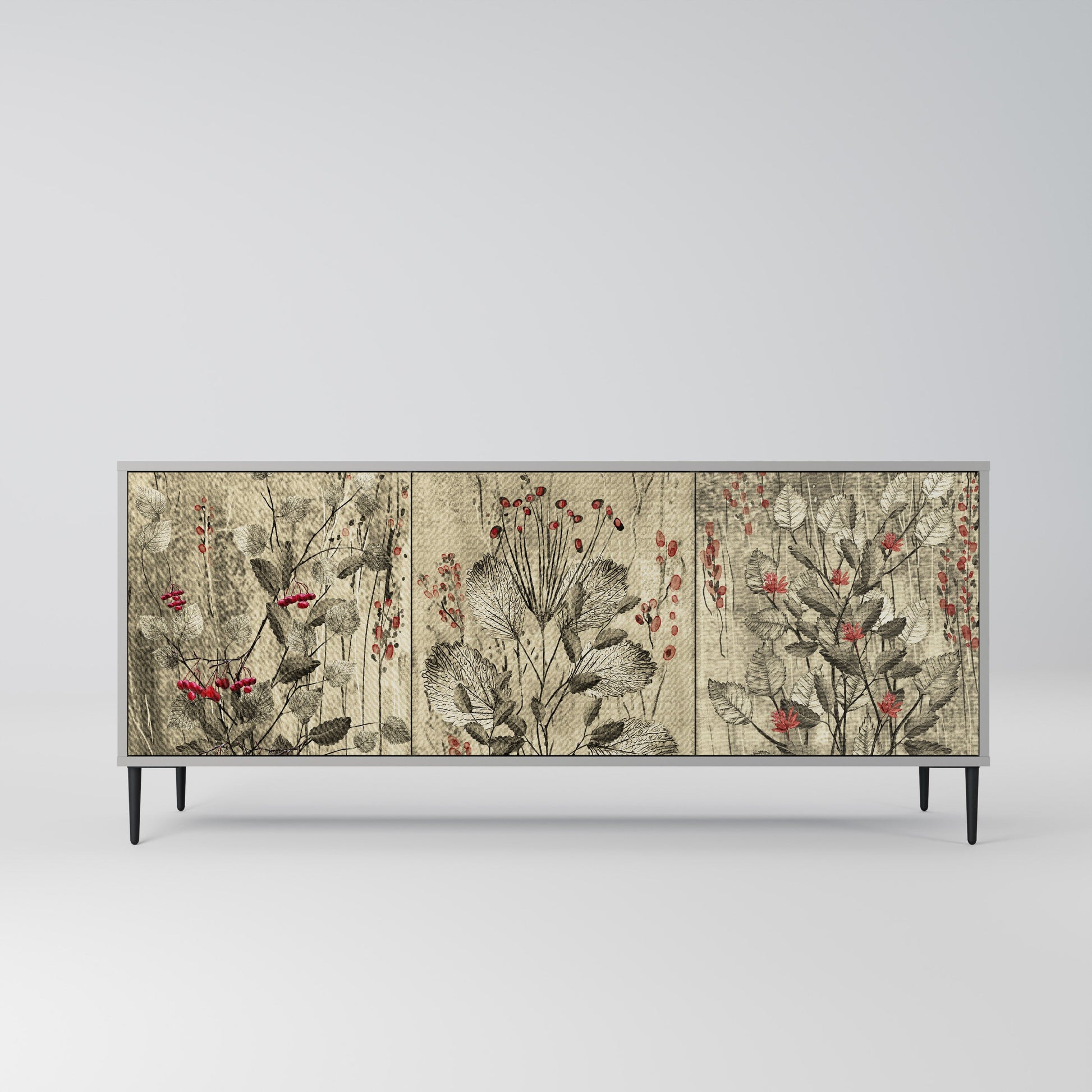 HERBAL GRACE 3-Door Sideboard in Grey Finish