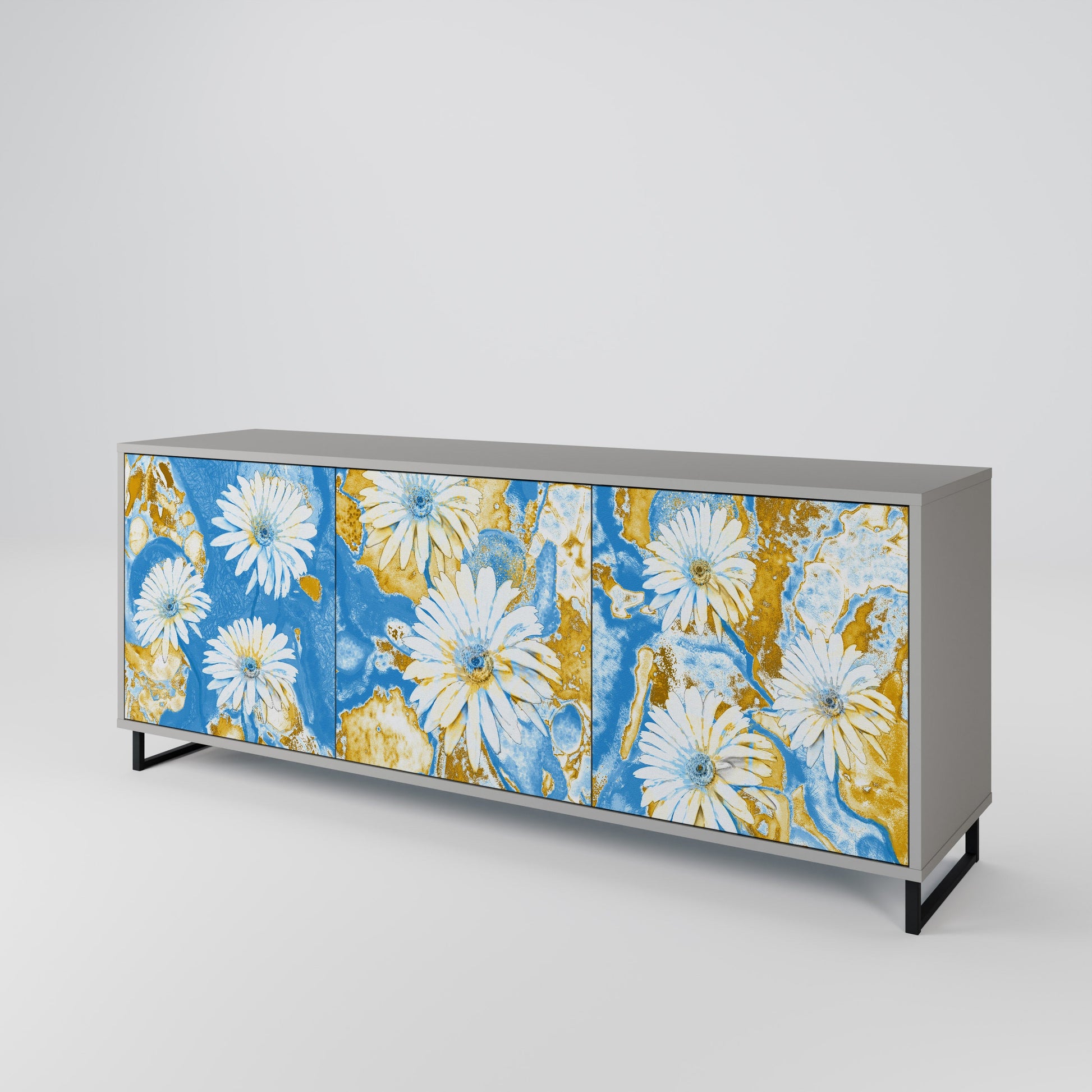 DAISY LUXE 3-Door Sideboard in Grey Finish