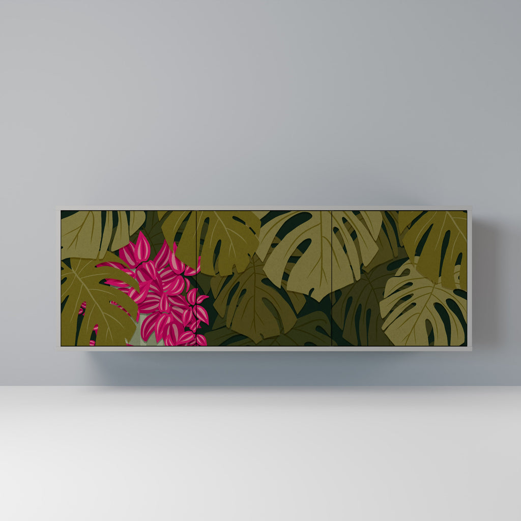 Buffet 3 portes TROPICAL BEAUTY en finition grise