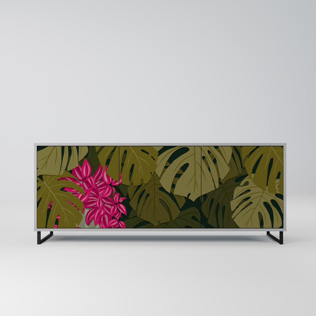 Buffet 3 portes TROPICAL BEAUTY en finition grise