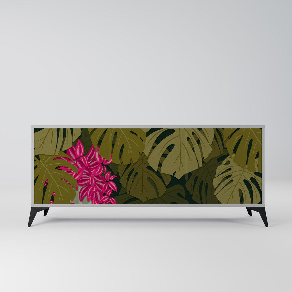 Buffet 3 portes TROPICAL BEAUTY en finition grise