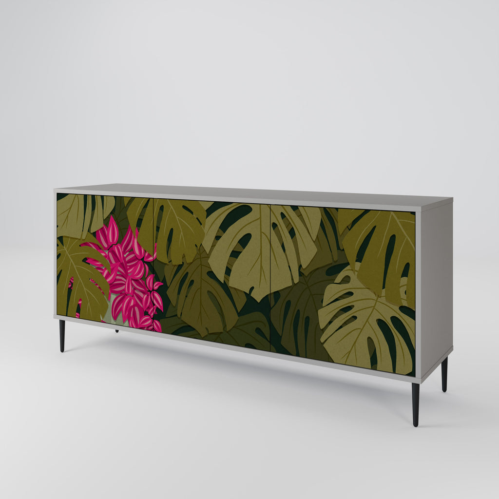 Buffet 3 portes TROPICAL BEAUTY en finition grise