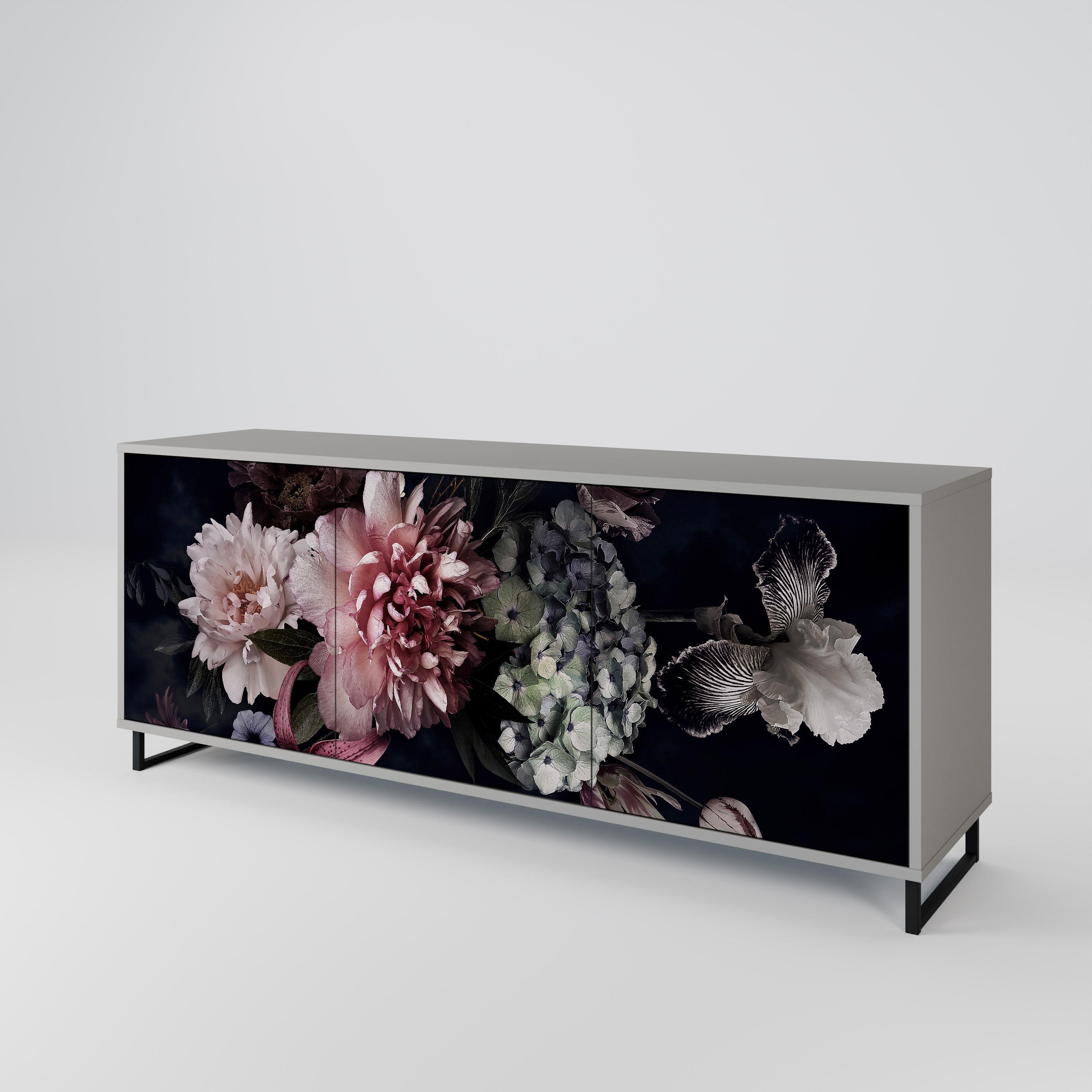 Buffet 3 portes PURE BLOSSOM finition grise