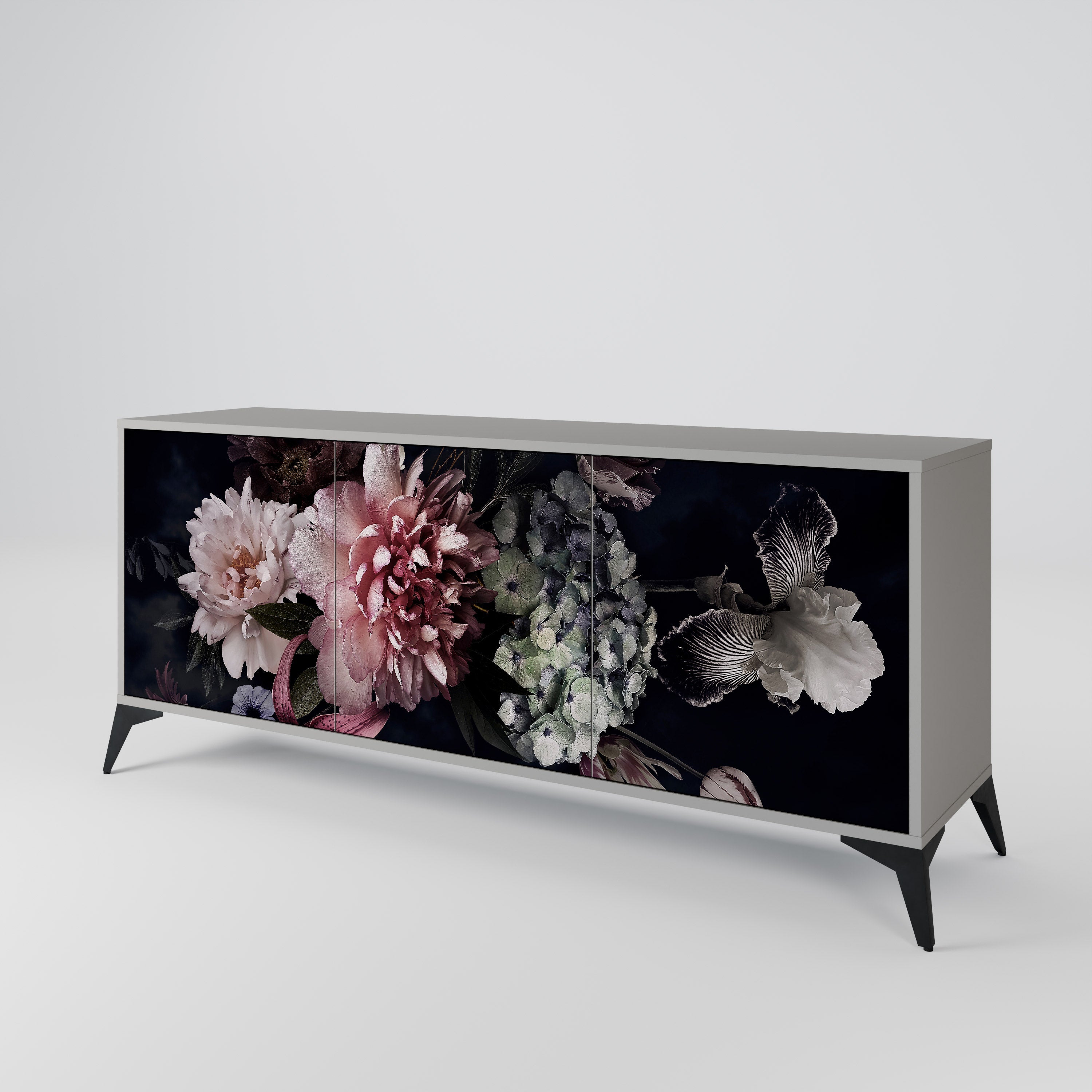 Buffet 3 portes PURE BLOSSOM finition grise