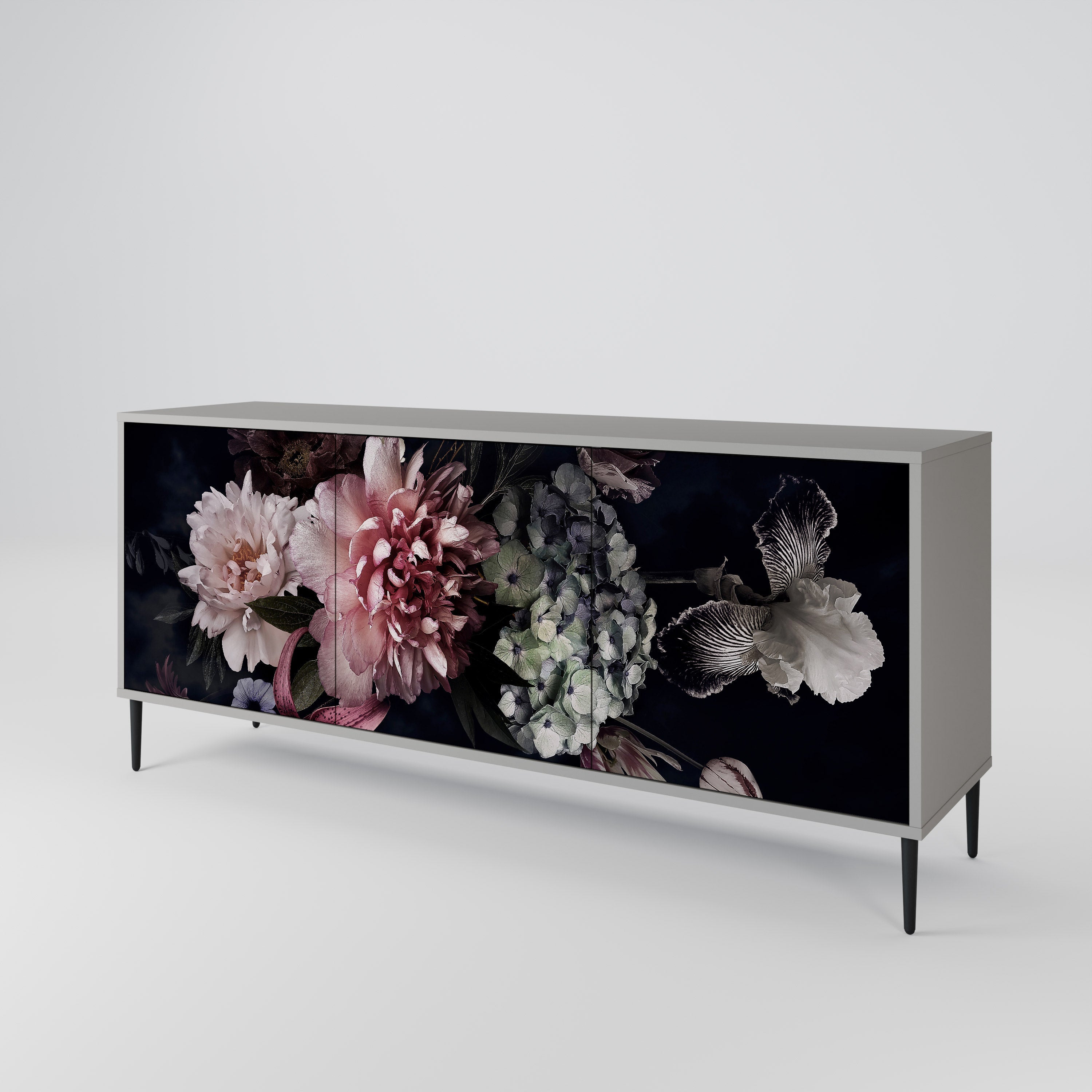 Buffet 3 portes PURE BLOSSOM finition grise