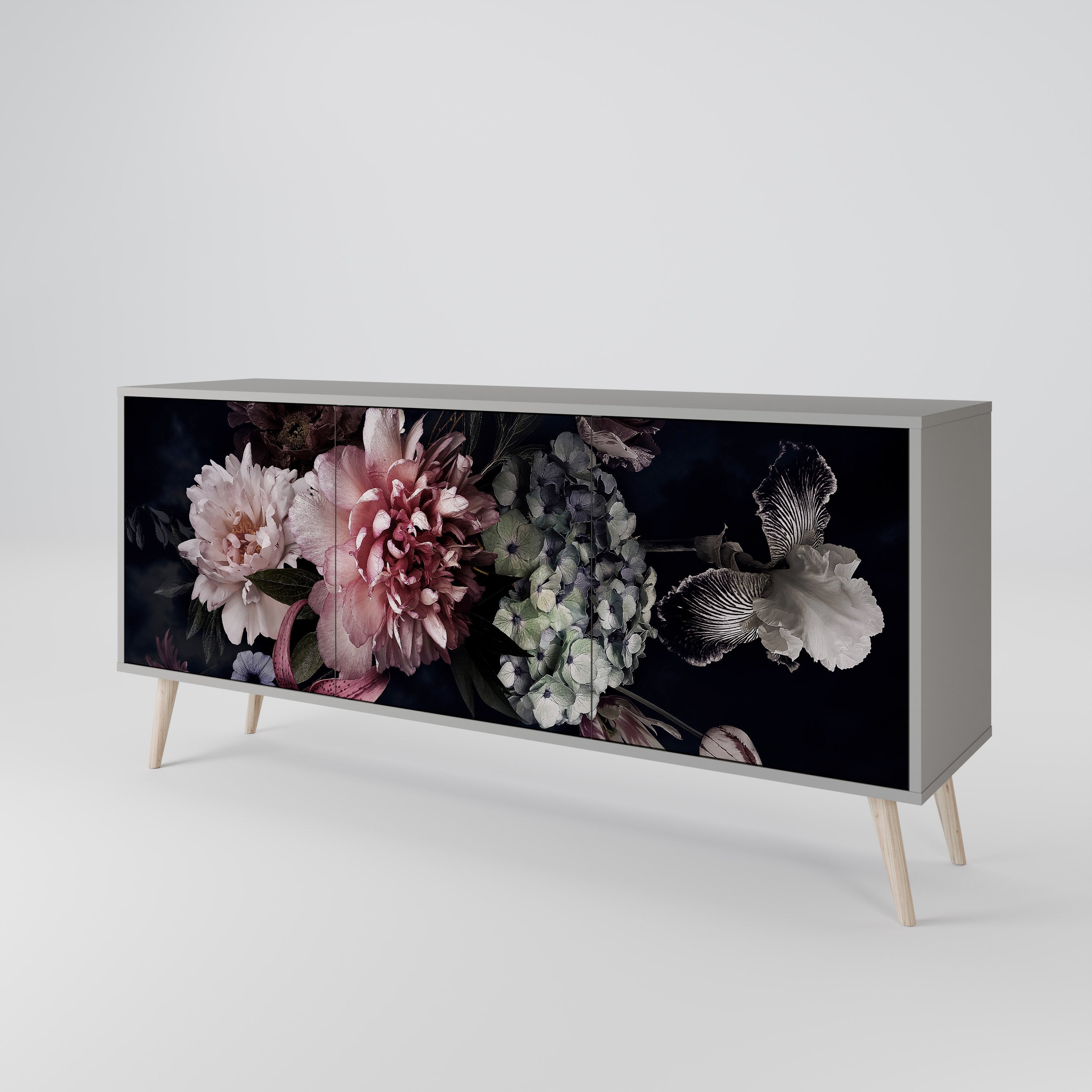 Buffet 3 portes PURE BLOSSOM finition grise