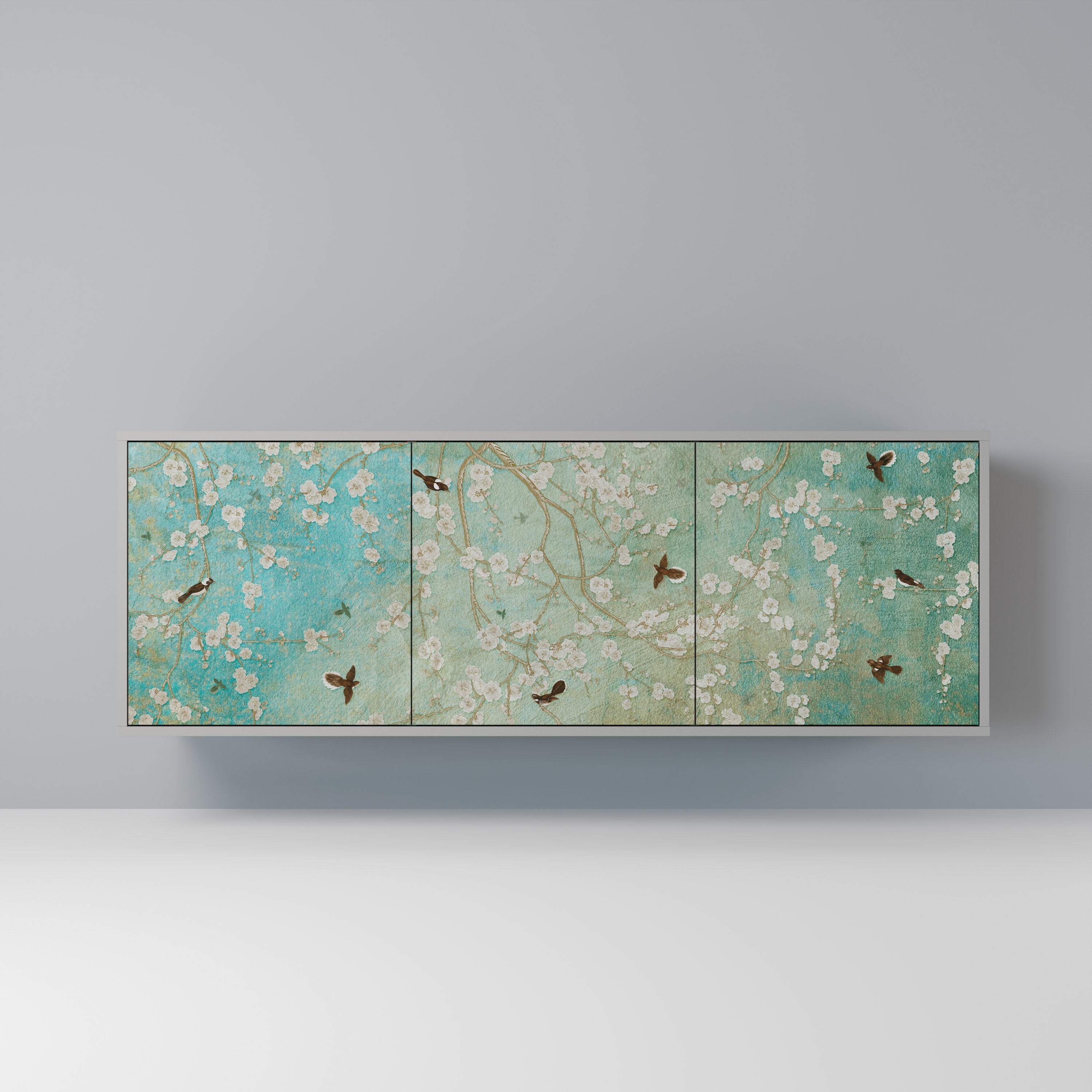 Buffet 3 portes BLOOMING CHARM en finition grise