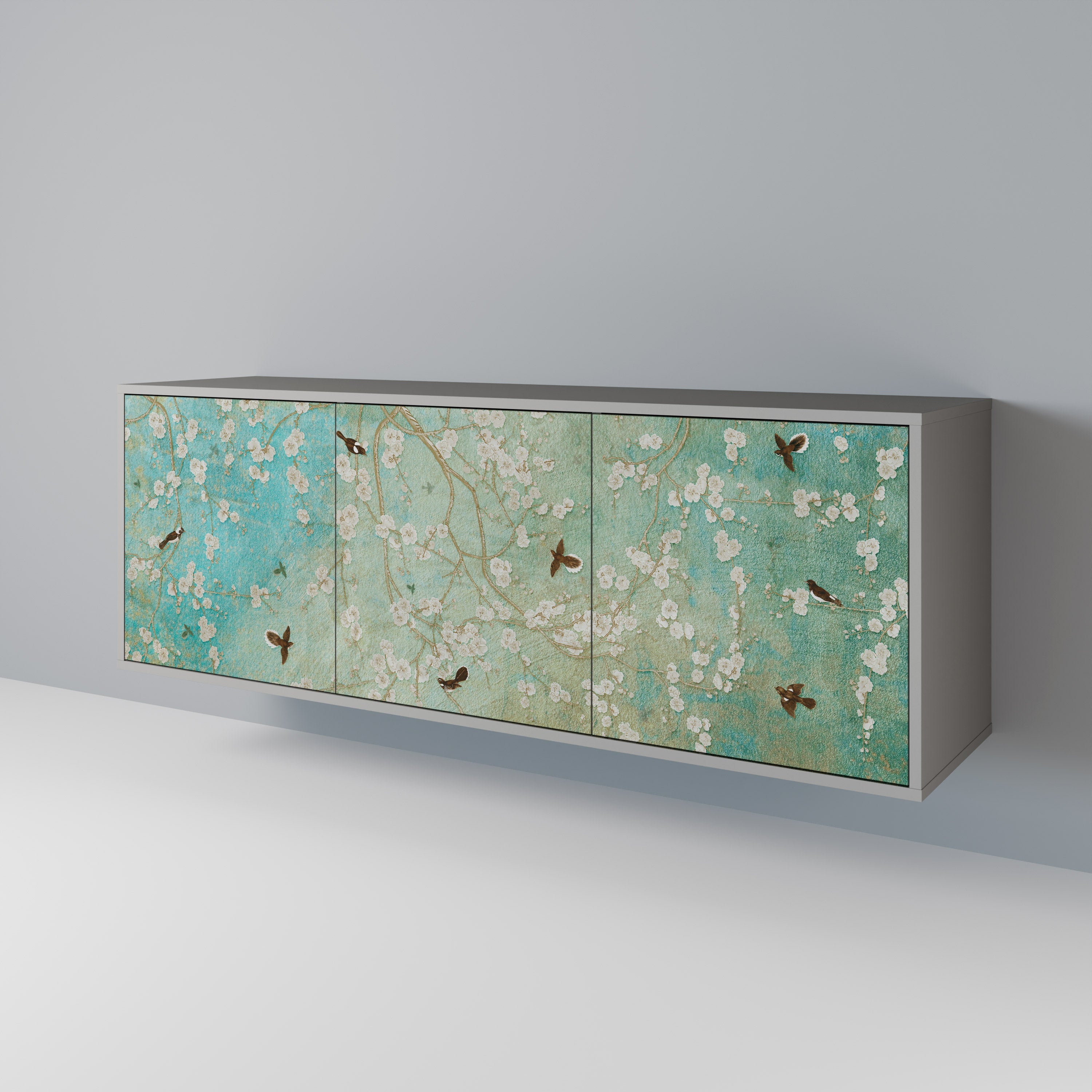 Buffet 3 portes BLOOMING CHARM en finition grise