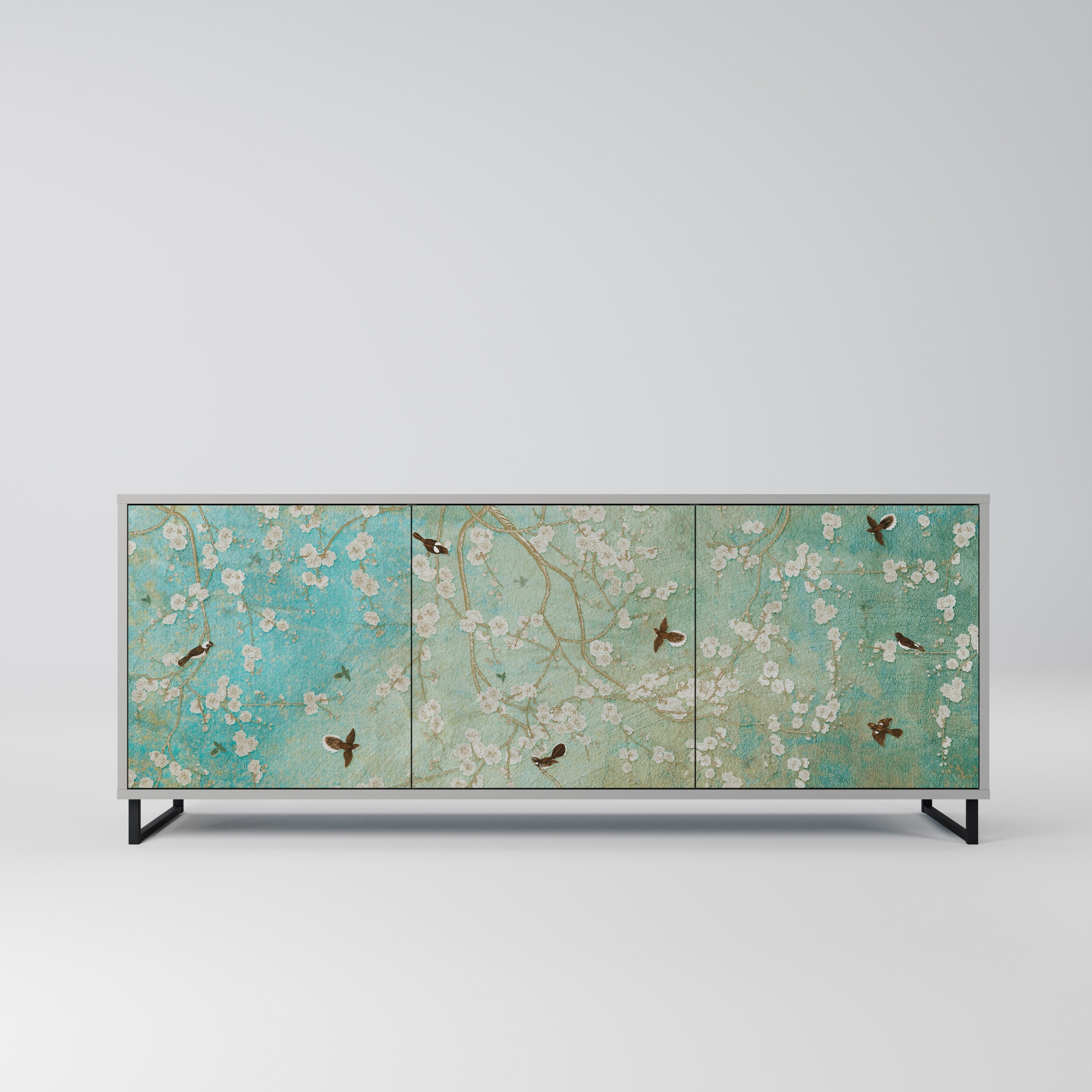 Buffet 3 portes BLOOMING CHARM en finition grise