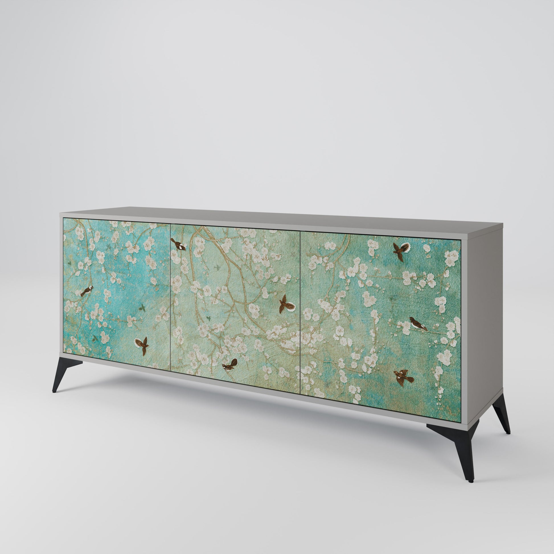 BLOOMING CHARM 3-Door Sideboard in Grey Finish