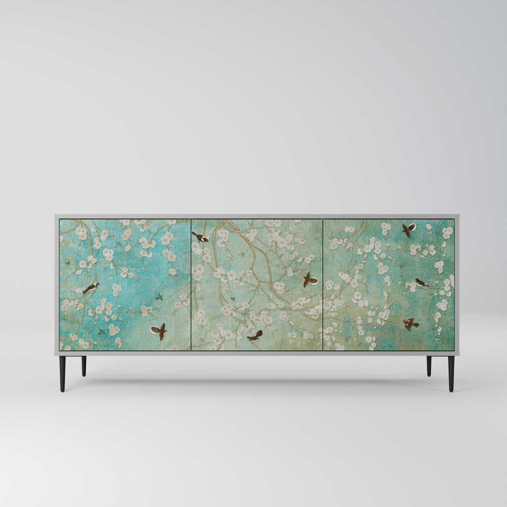 Buffet 3 portes BLOOMING CHARM en finition grise