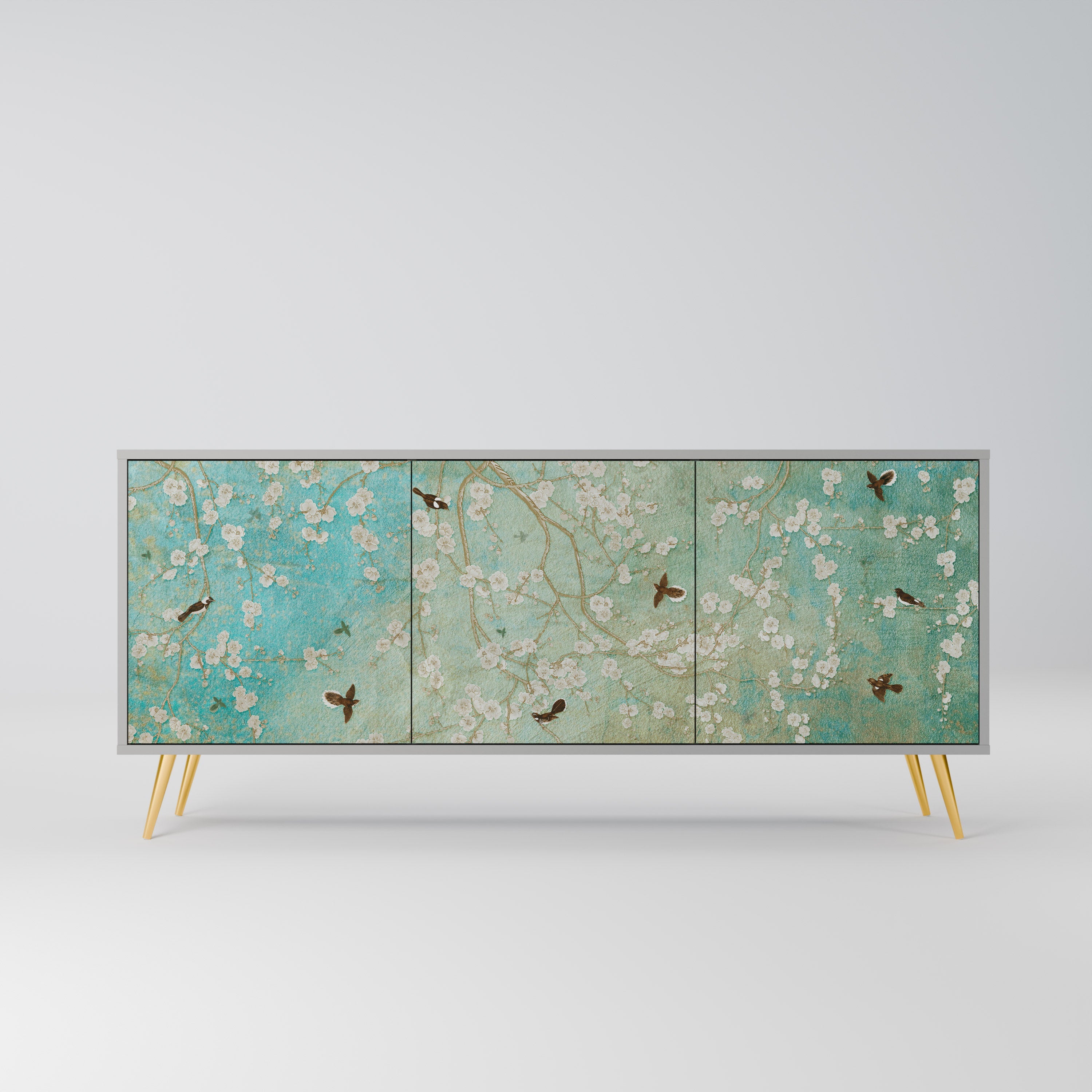 Buffet 3 portes BLOOMING CHARM en finition grise