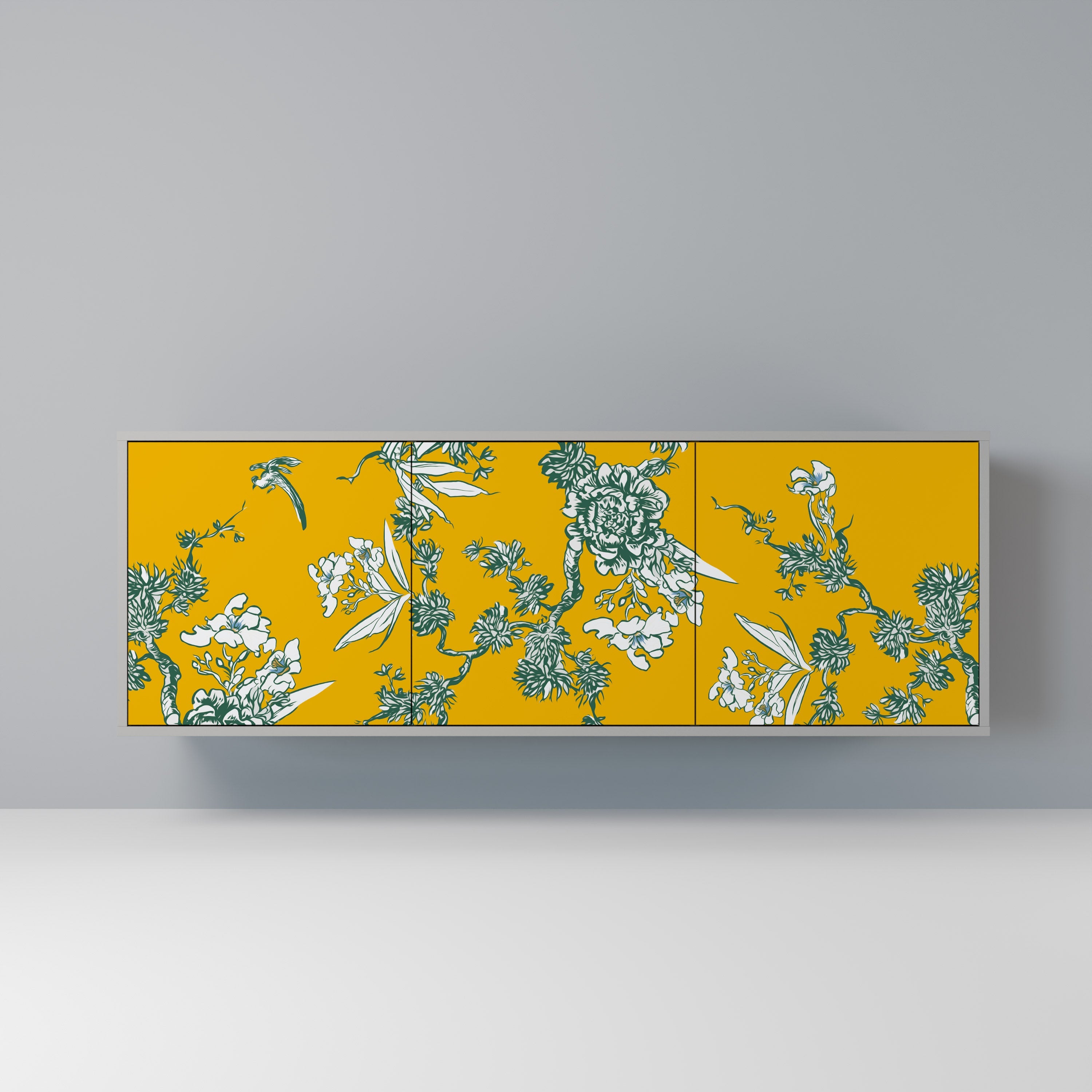 Buffet 3 portes YELLOW CHINOISERIE en finition grise