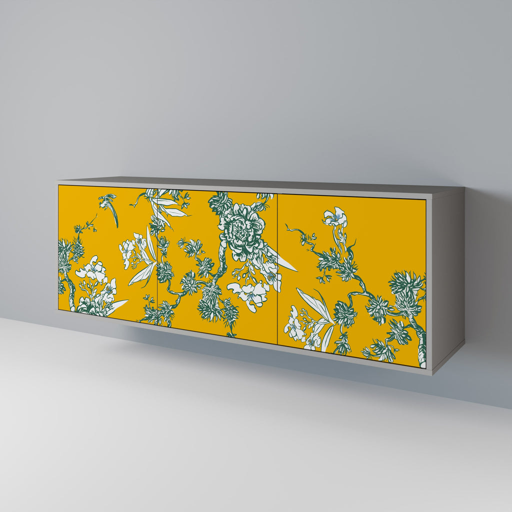 Buffet 3 portes YELLOW CHINOISERIE en finition grise