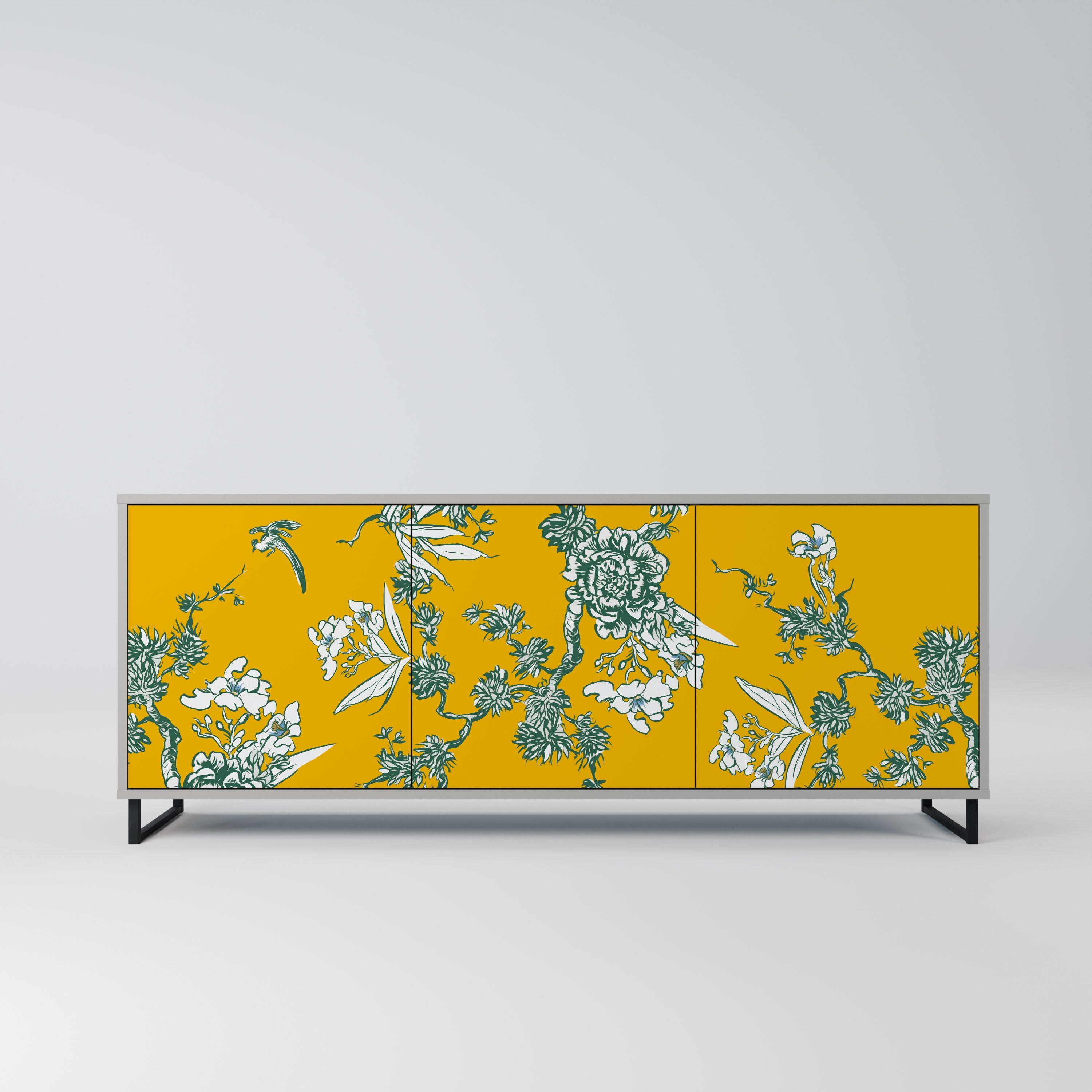 Buffet 3 portes YELLOW CHINOISERIE en finition grise