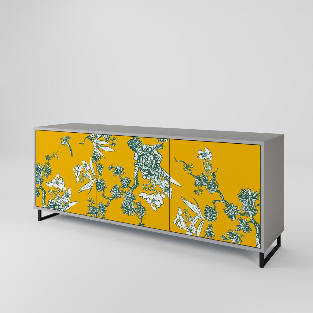 Buffet 3 portes YELLOW CHINOISERIE en finition grise