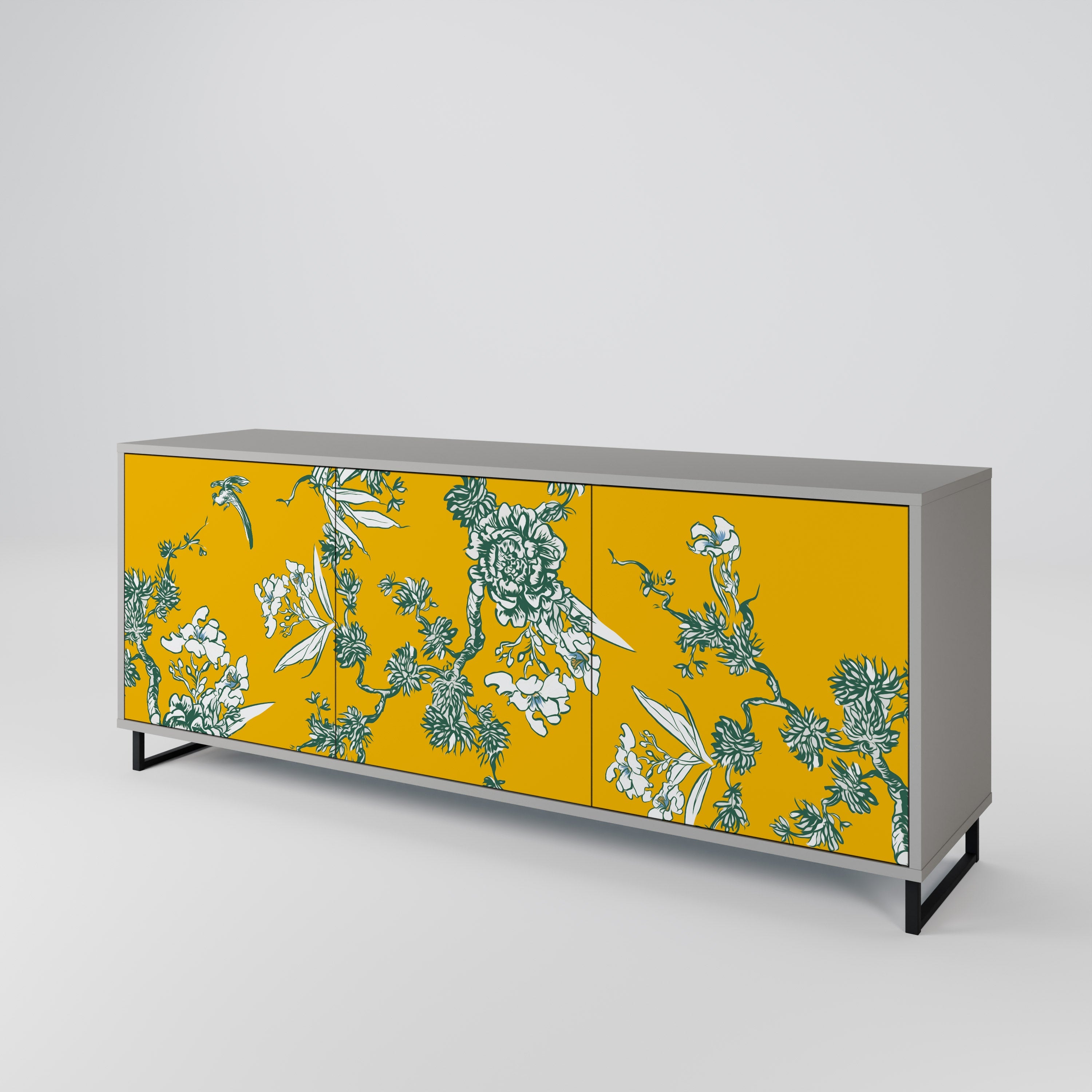 Buffet 3 portes YELLOW CHINOISERIE en finition grise