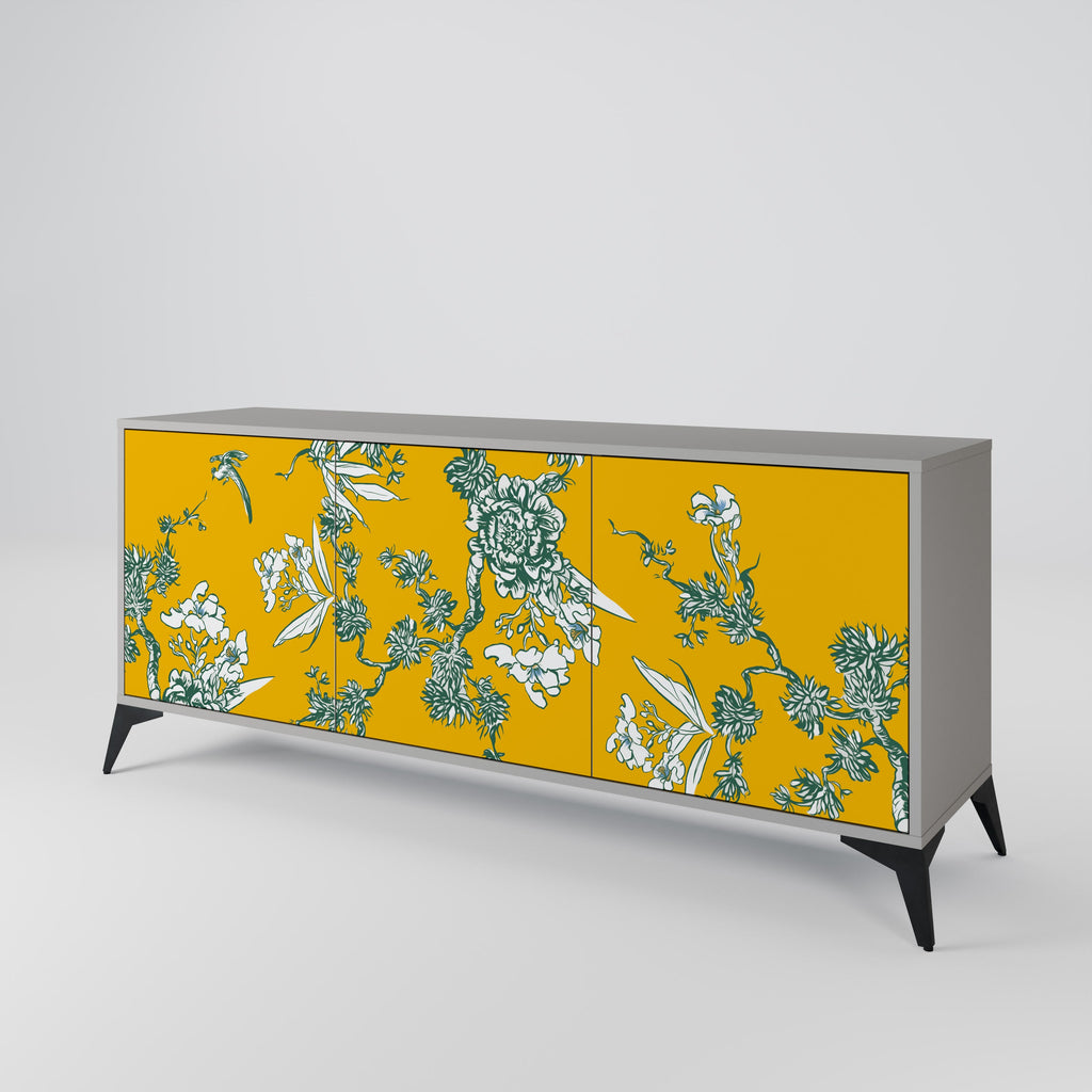 Buffet 3 portes YELLOW CHINOISERIE en finition grise