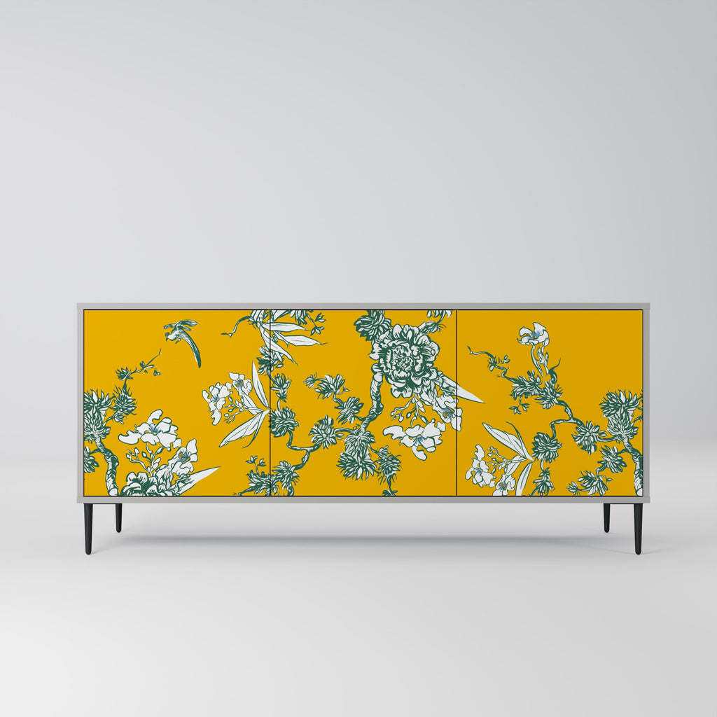 Buffet 3 portes YELLOW CHINOISERIE en finition grise