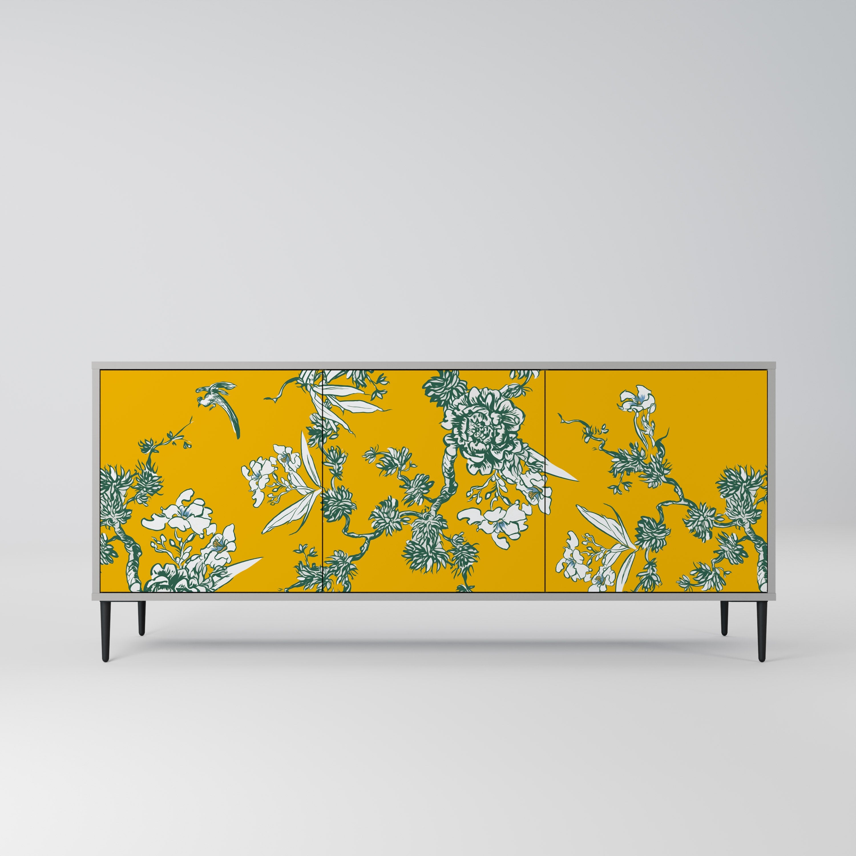 Buffet 3 portes YELLOW CHINOISERIE en finition grise