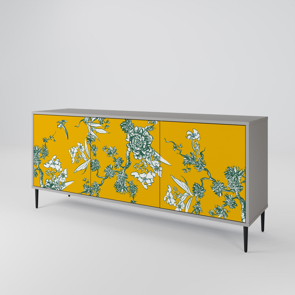 Buffet 3 portes YELLOW CHINOISERIE en finition grise