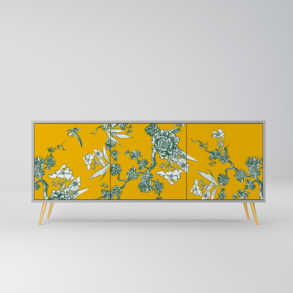 Buffet 3 portes YELLOW CHINOISERIE en finition grise