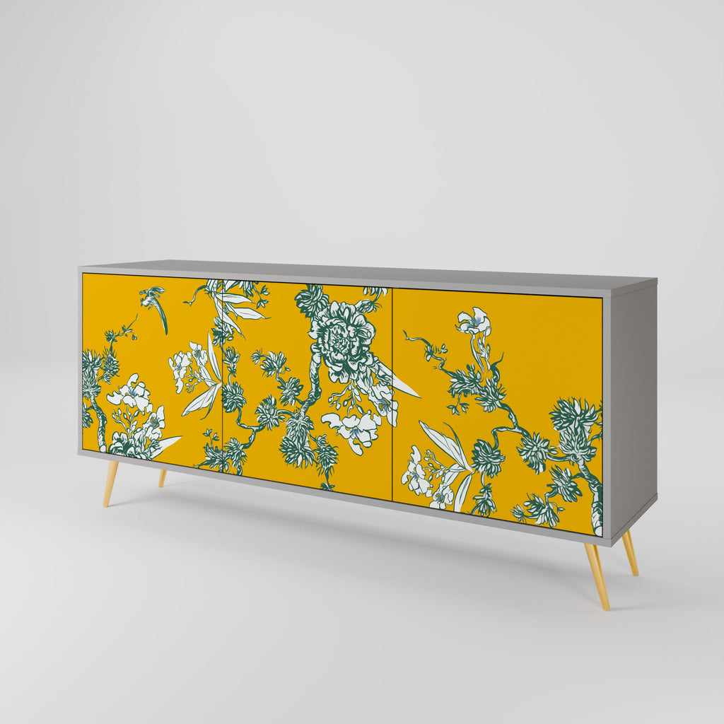 Buffet 3 portes YELLOW CHINOISERIE en finition grise