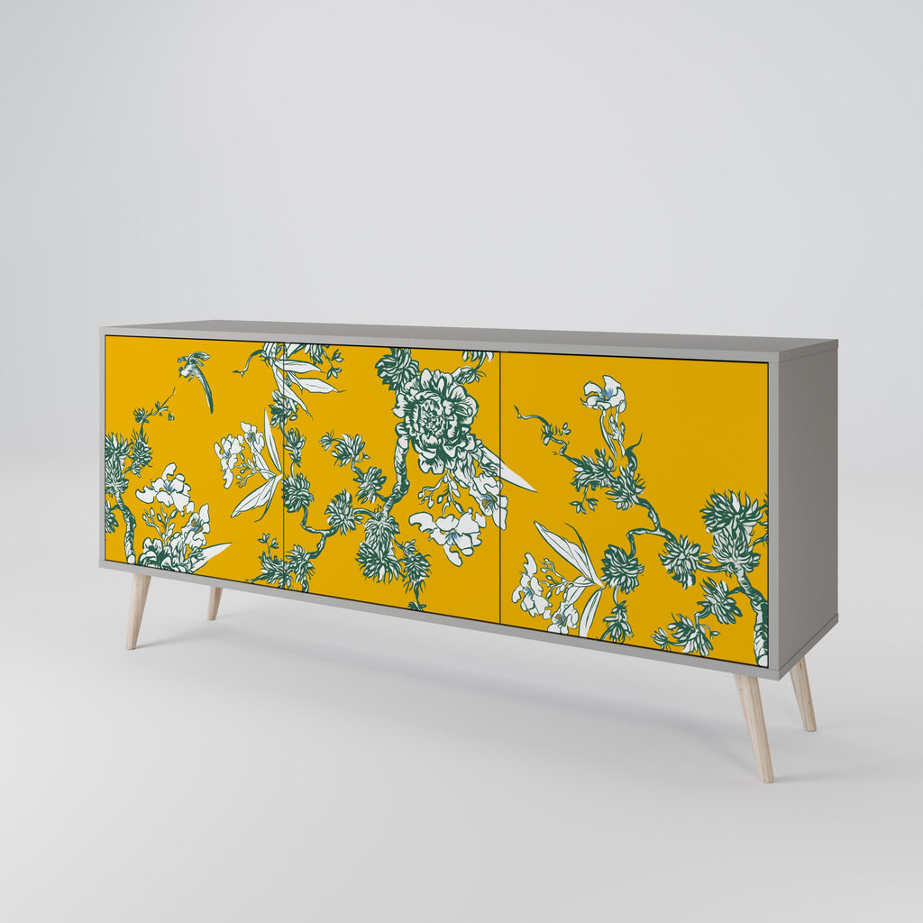 Buffet 3 portes YELLOW CHINOISERIE en finition grise