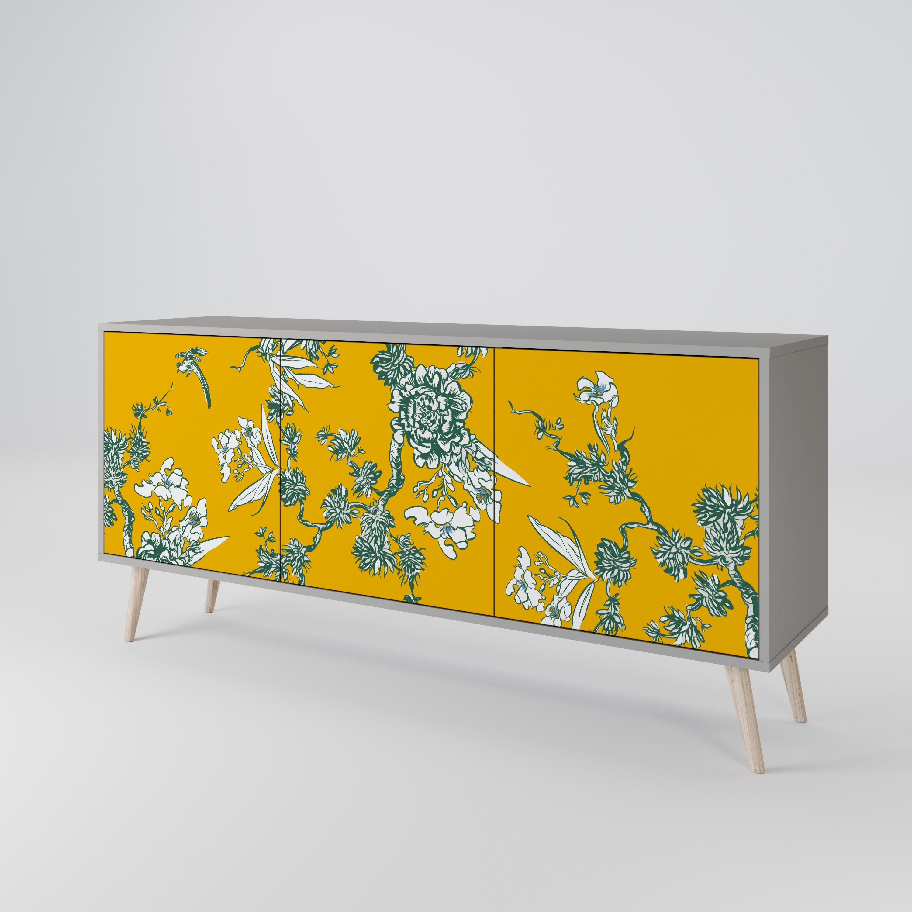 Buffet 3 portes YELLOW CHINOISERIE en finition grise