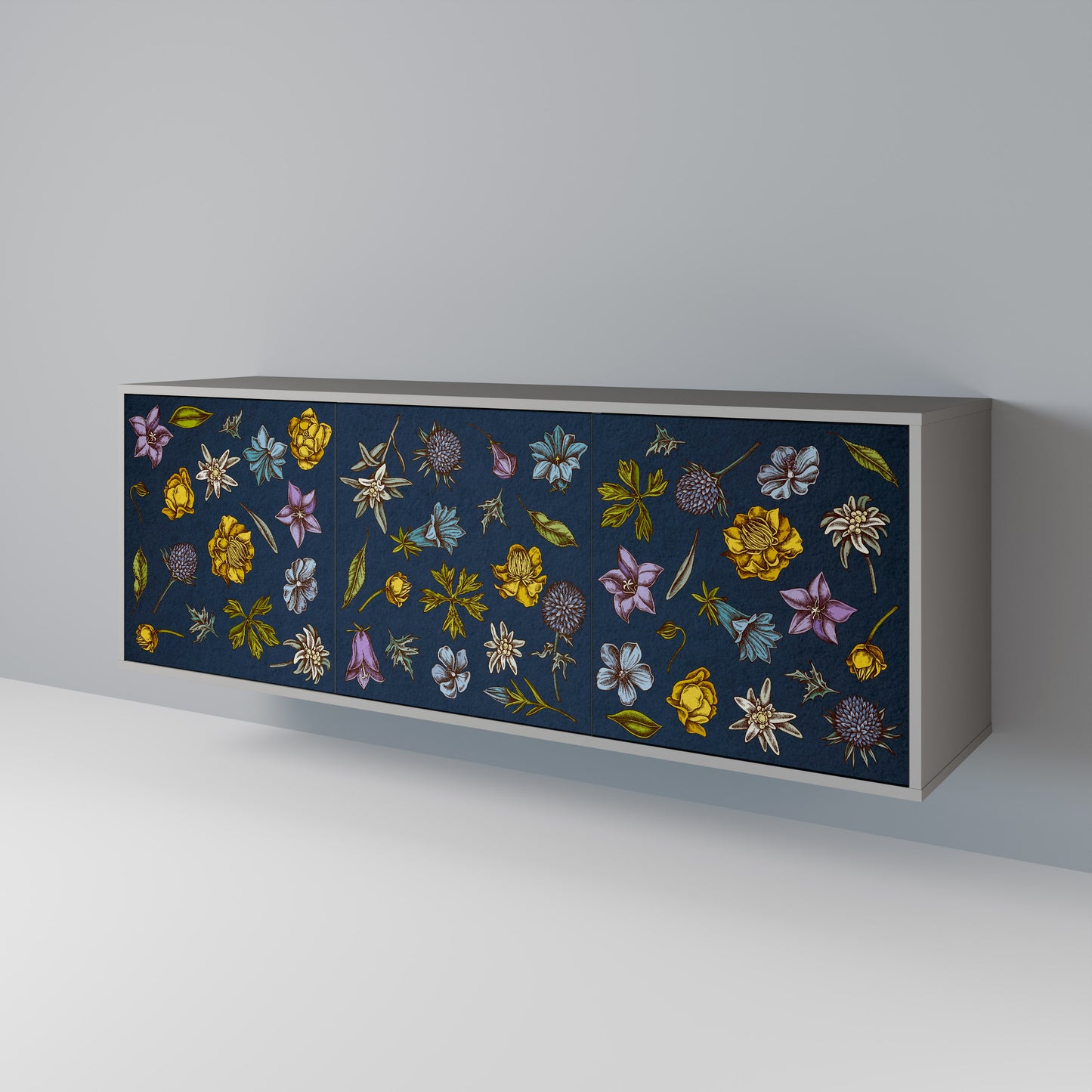FLOWERS ON NAVY BLUE 3-Door Sideboard