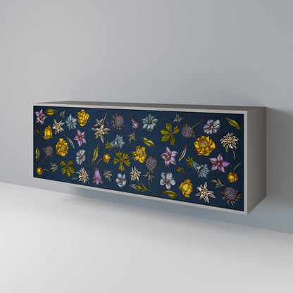 FLOWERS ON NAVY BLUE 3-Door Sideboard