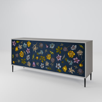FLOWERS ON NAVY BLUE 3-Door Sideboard