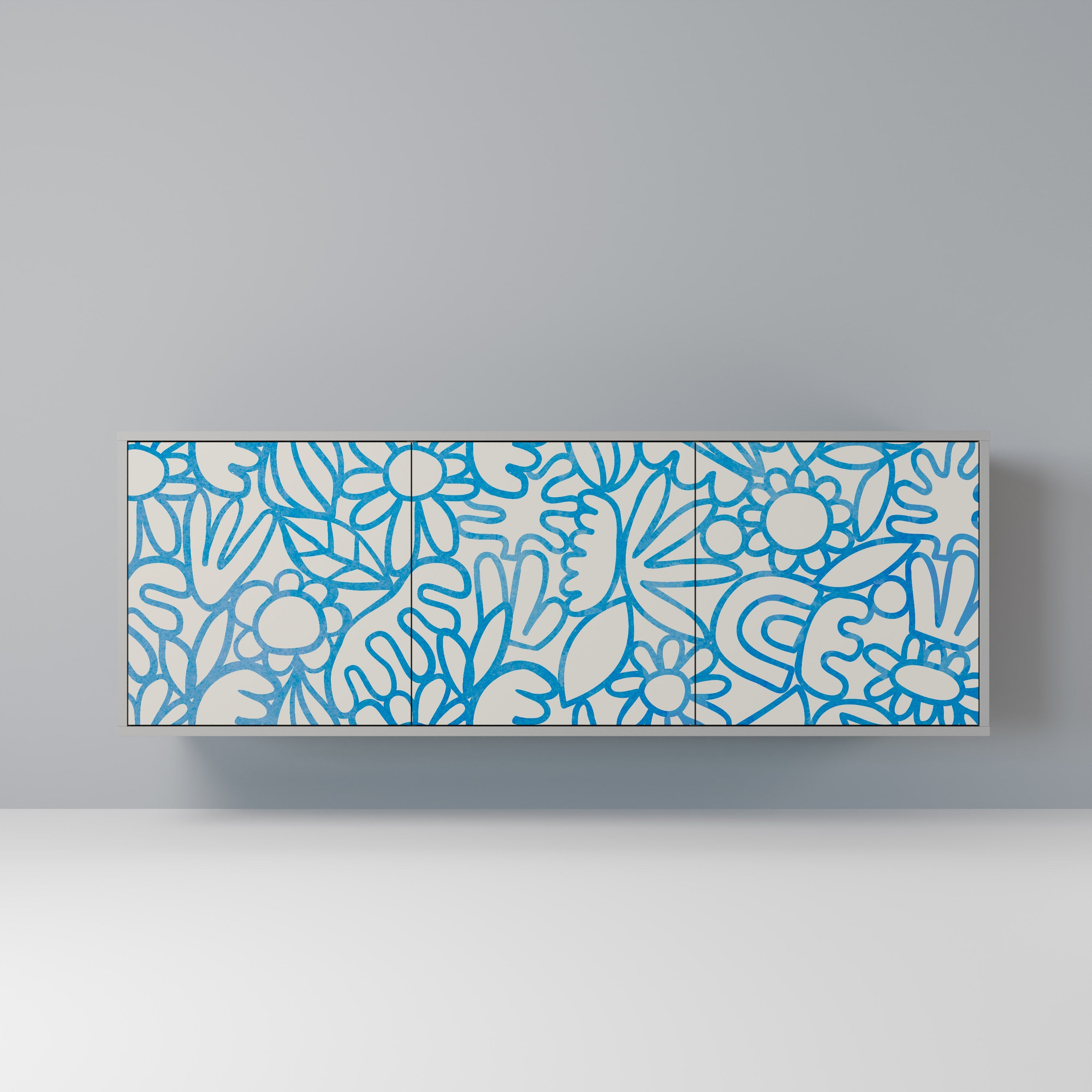 Buffet 3 portes BLOOMY MORNING en finition grise