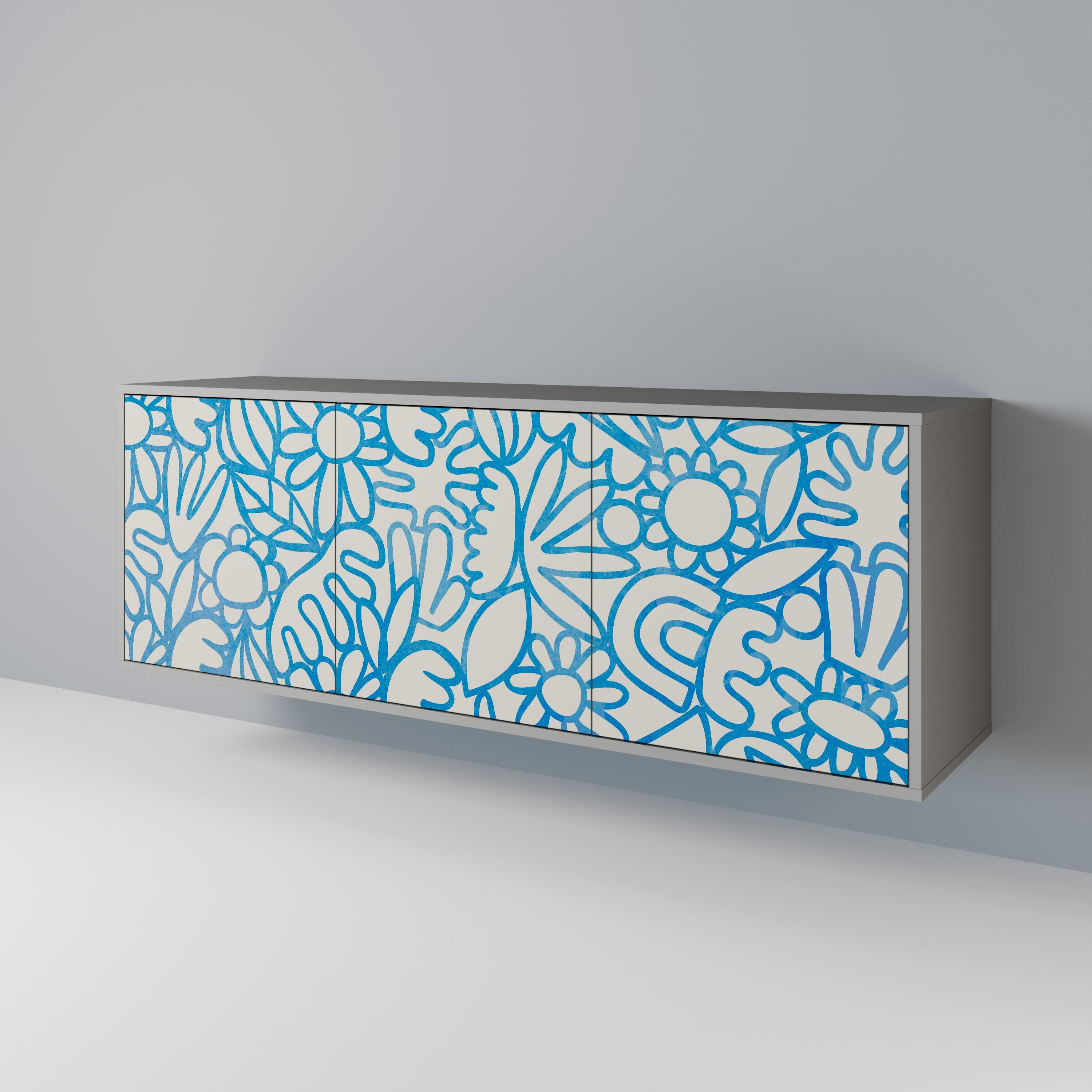 Buffet 3 portes BLOOMY MORNING en finition grise