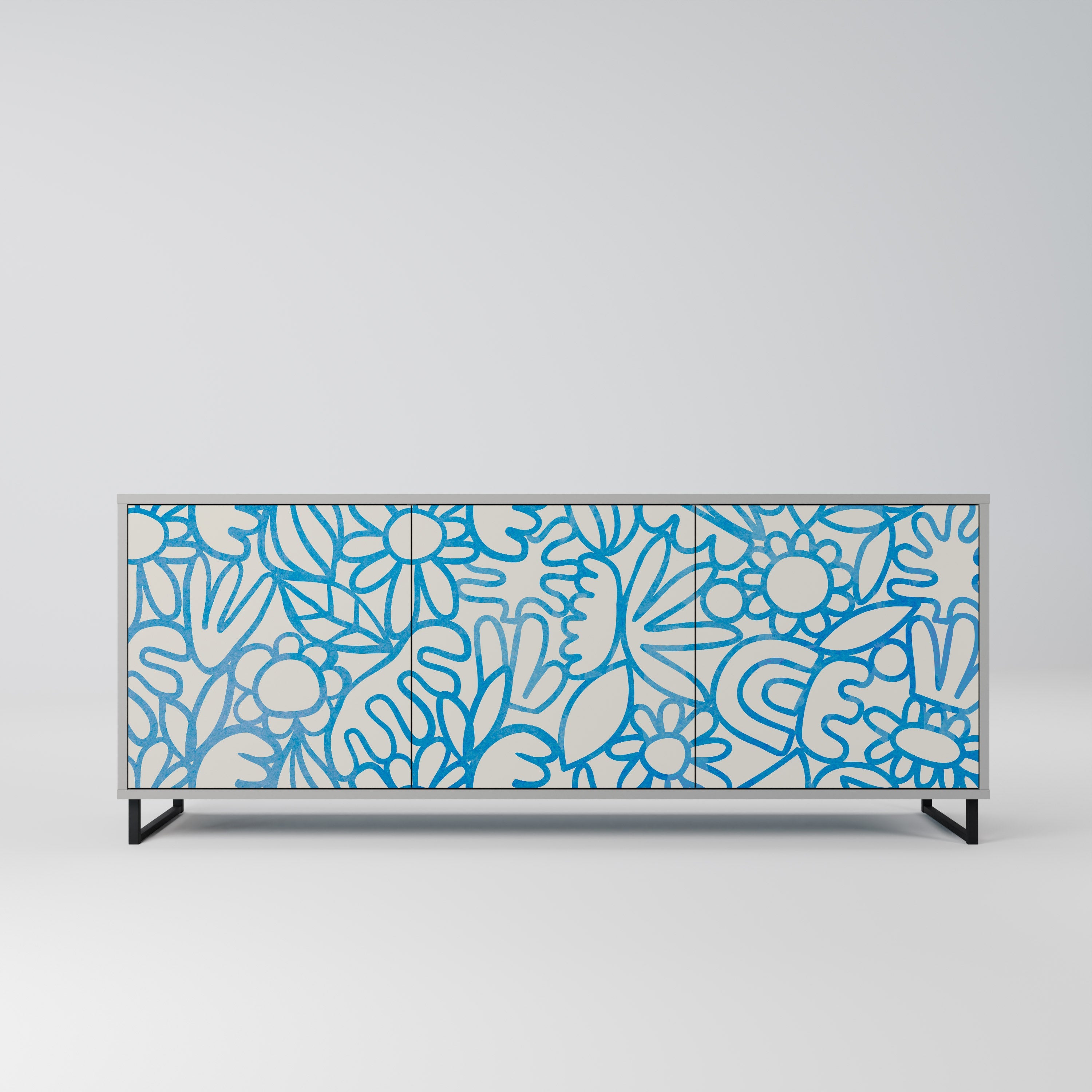 Buffet 3 portes BLOOMY MORNING en finition grise