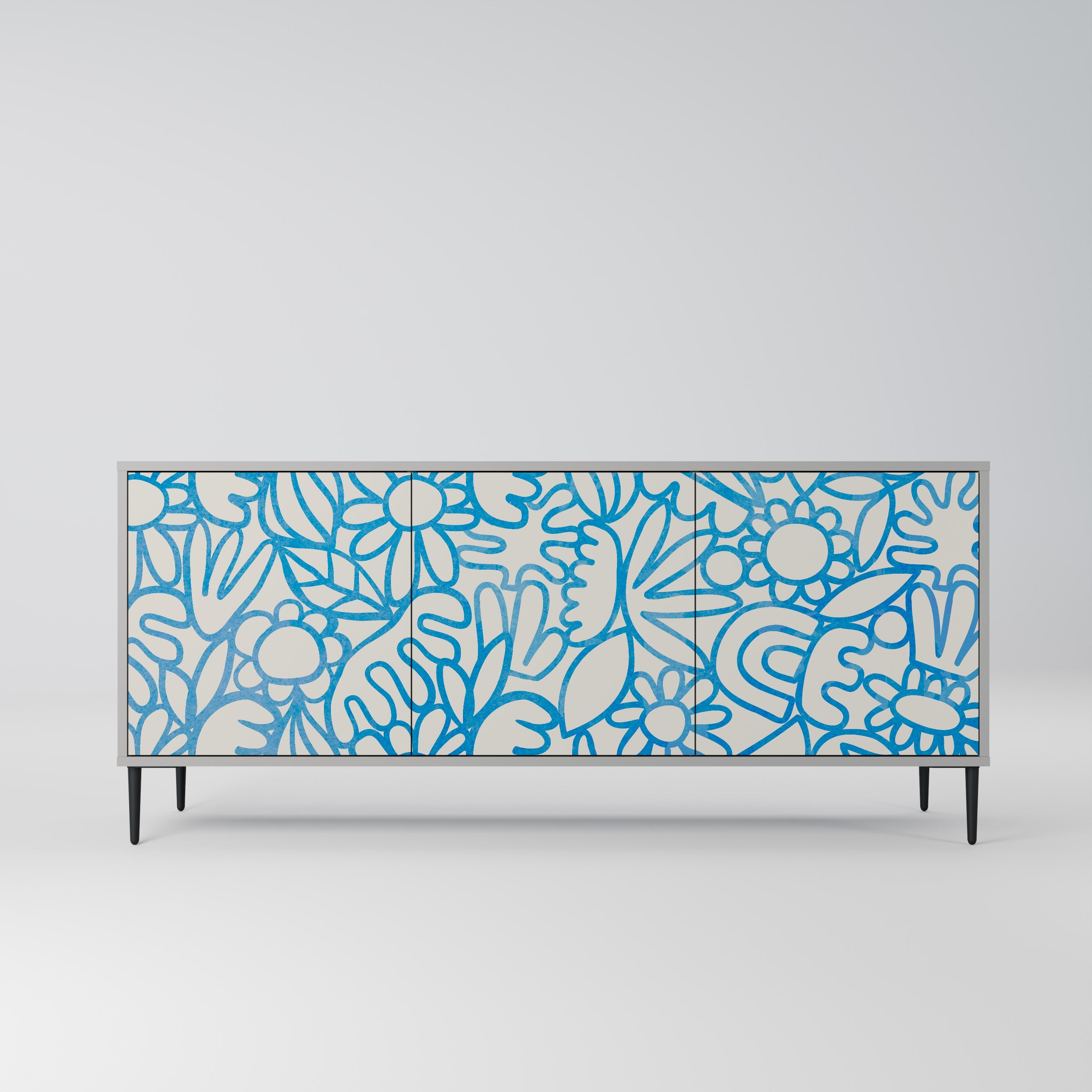 Buffet 3 portes BLOOMY MORNING en finition grise