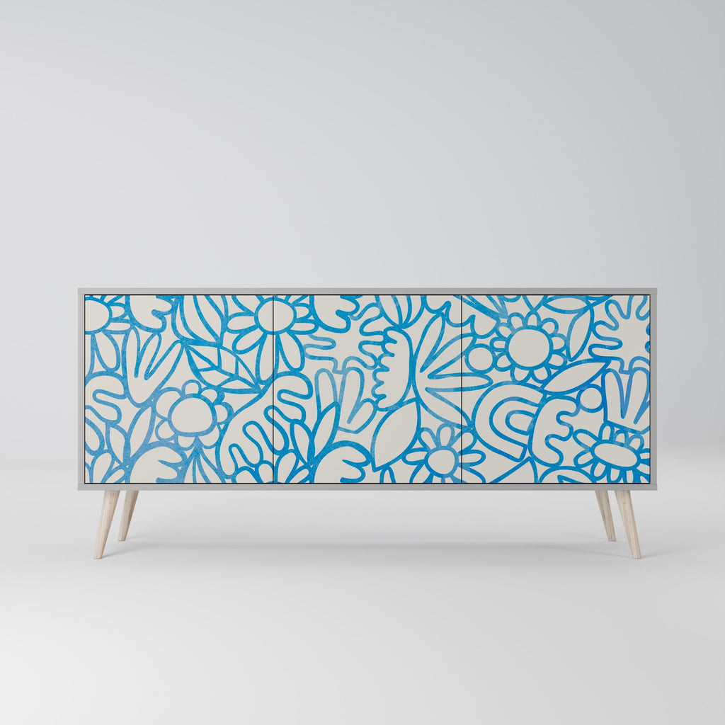 BLOOMY MORNING 3-Door Sideboard in Grey Finish