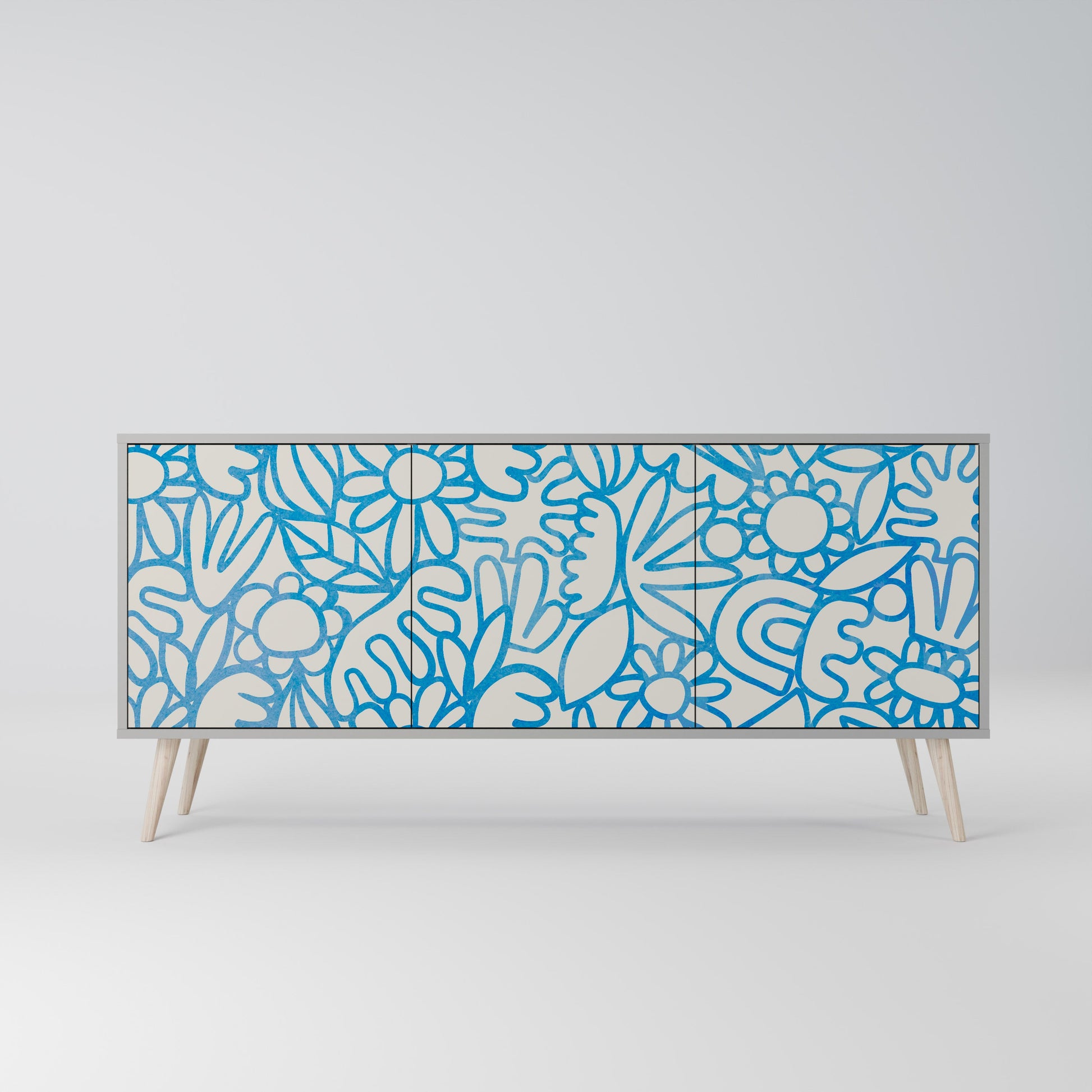 BLOOMY MORNING 3-Door Sideboard in Grey Finish