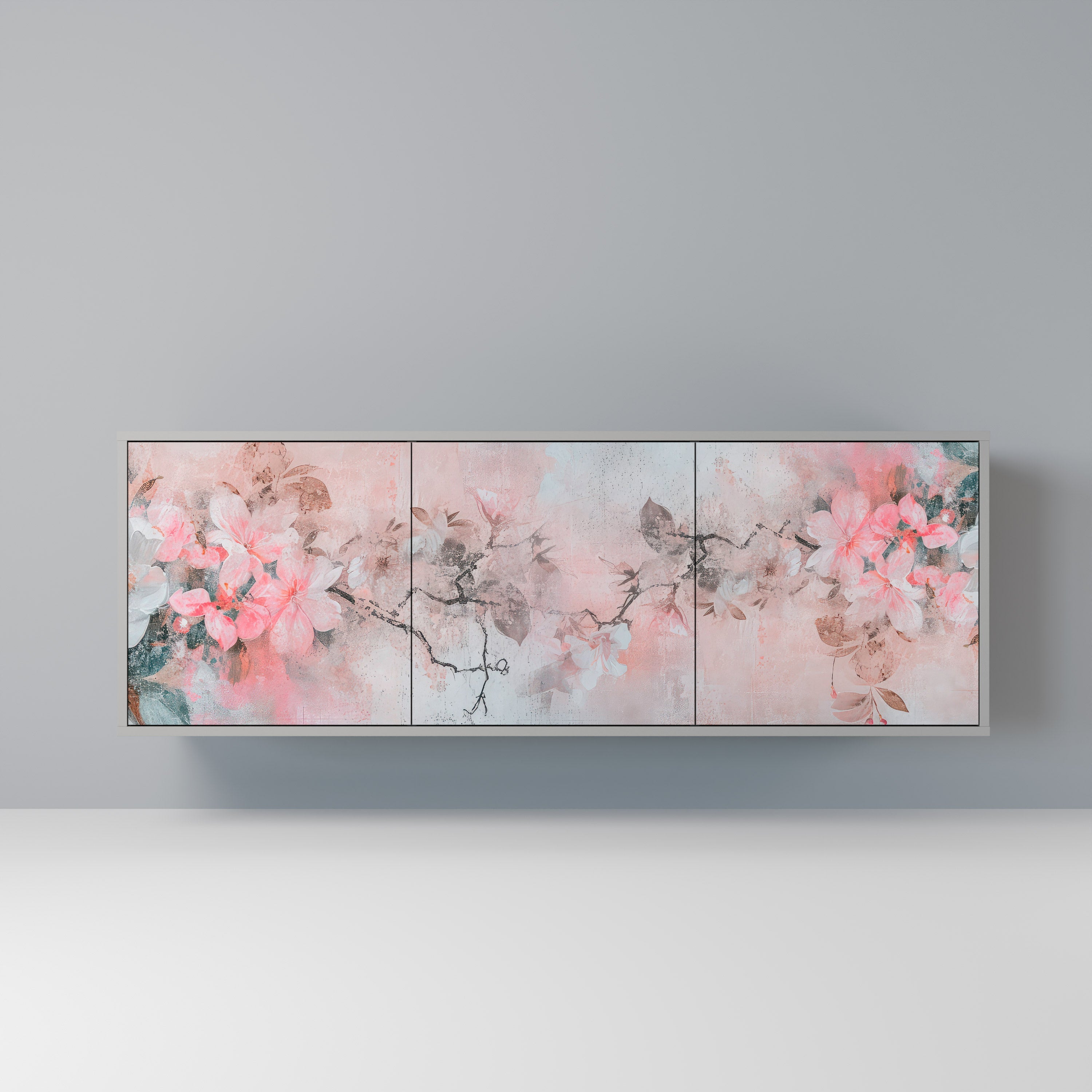 Buffet 3 portes CHERRY BLOSSOM finition grise