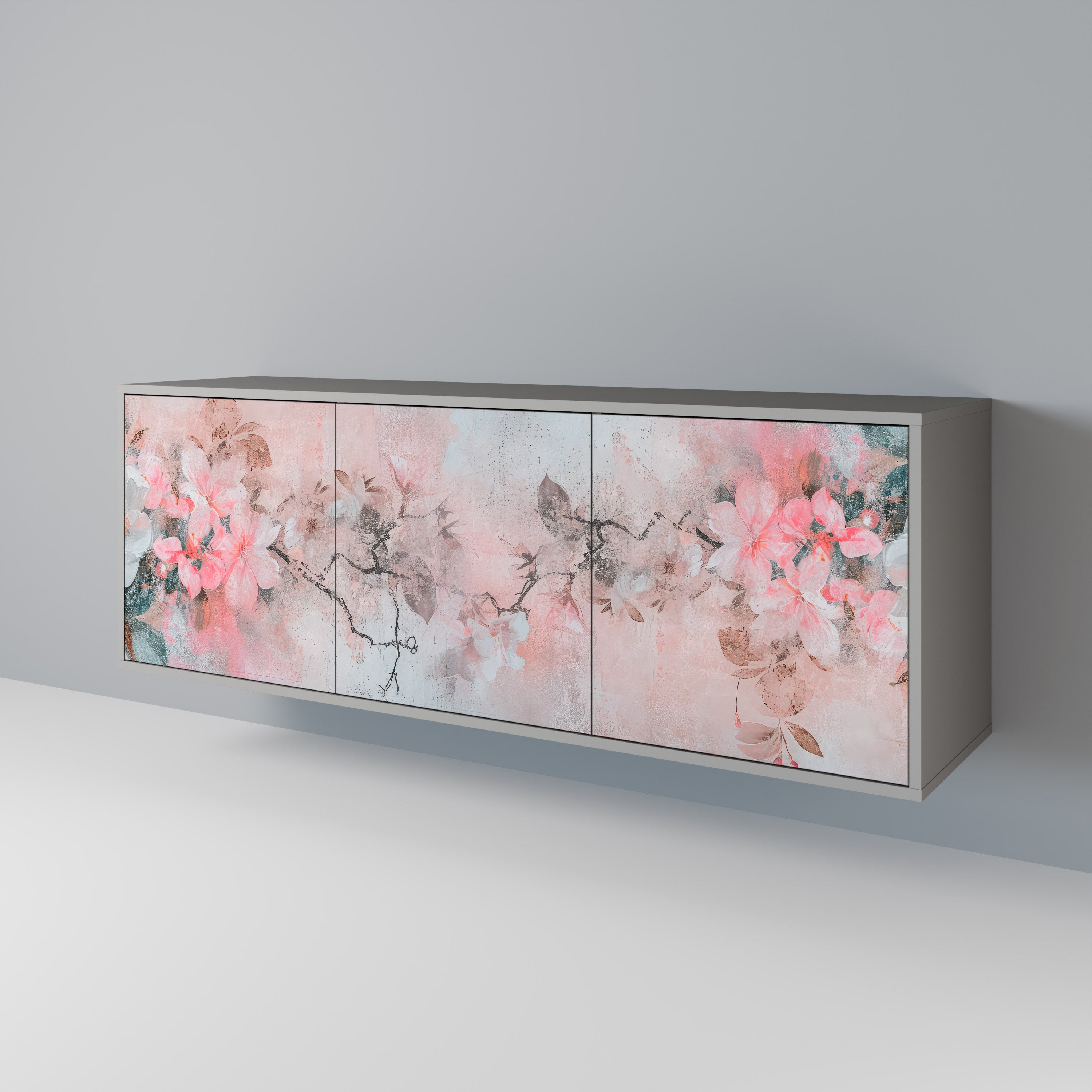 Buffet 3 portes CHERRY BLOSSOM finition grise